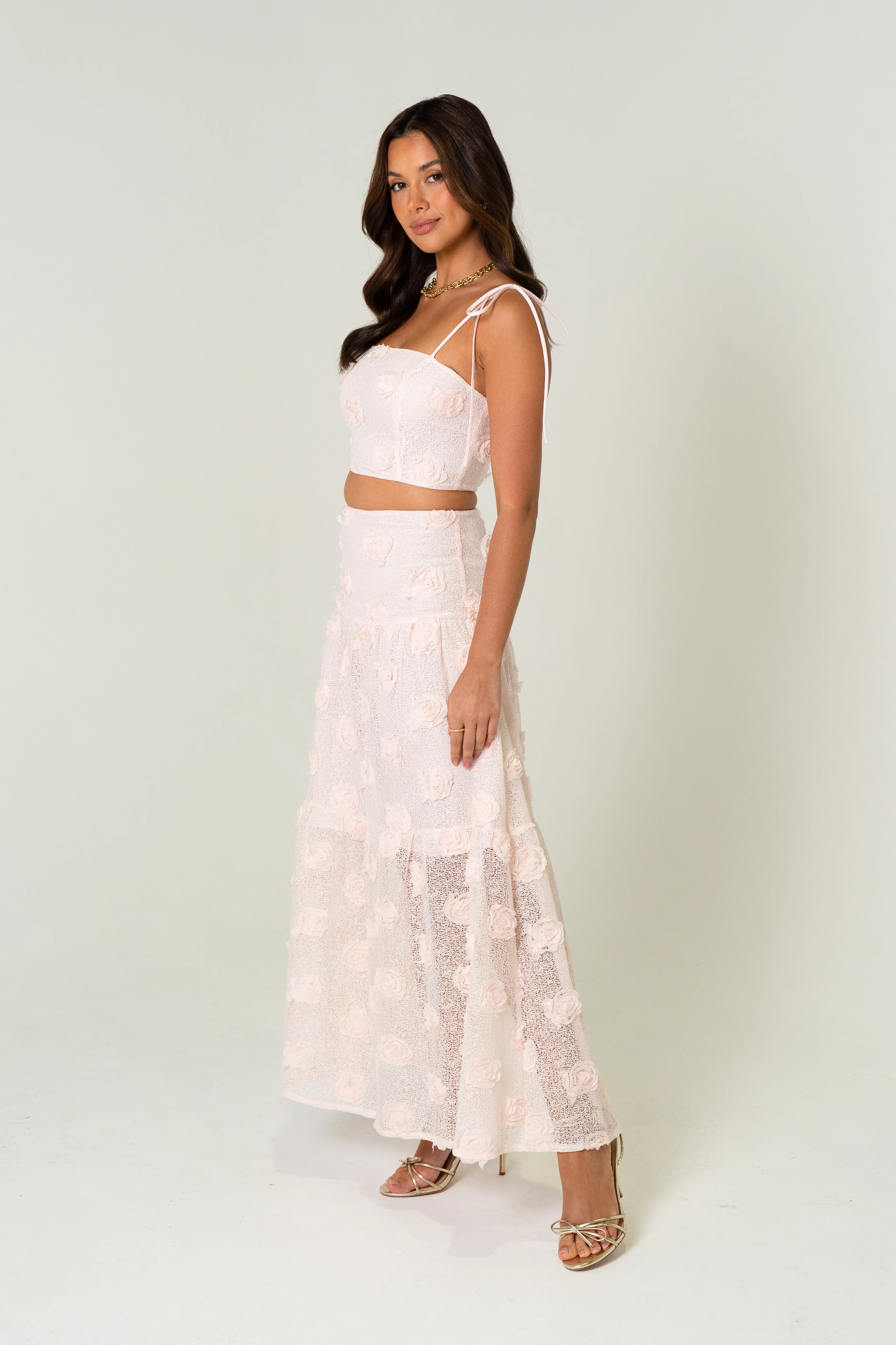 Pauline Two Piece Pink Set - Cropped Top & Midi Skirt - Image 3