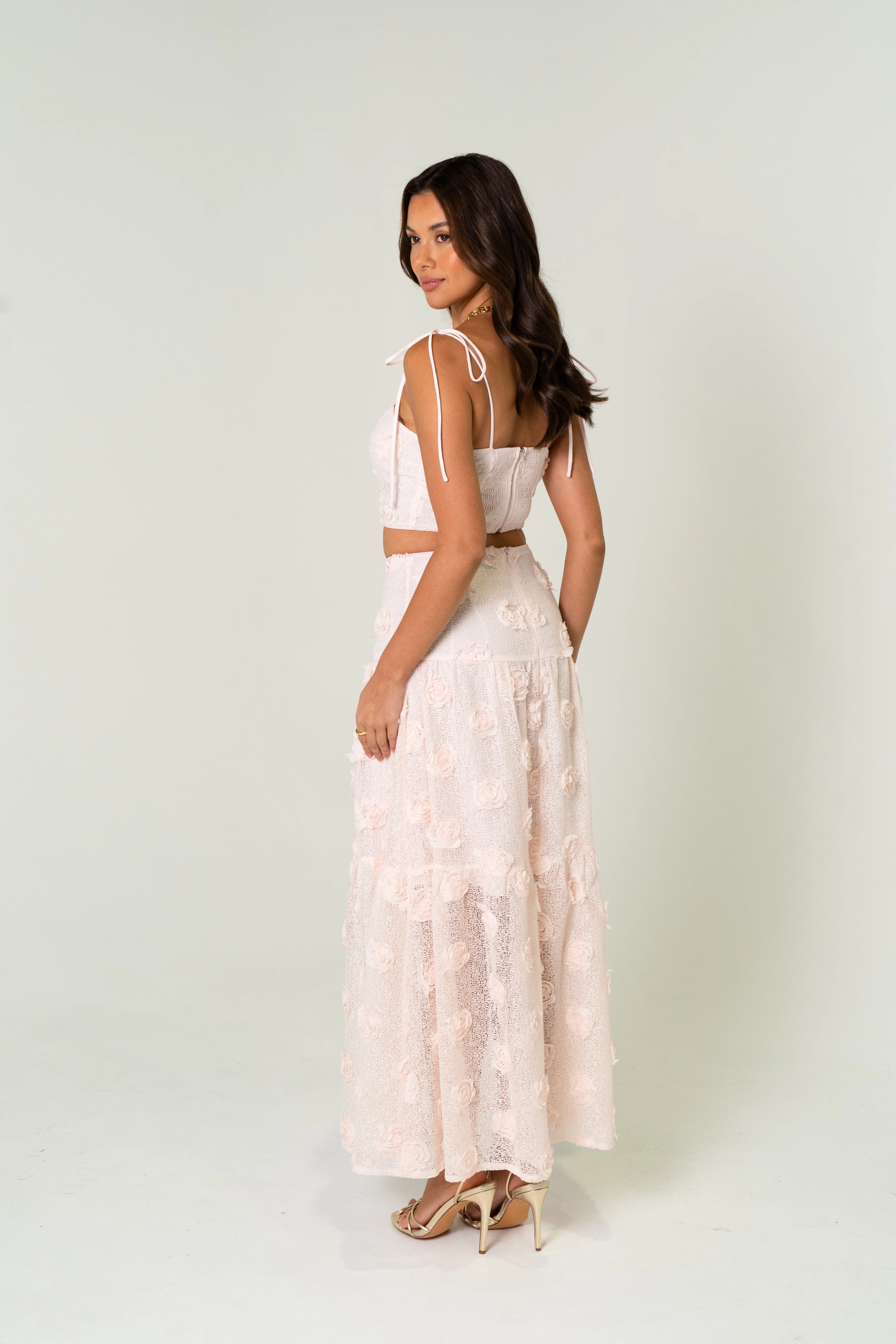 Pauline Two Piece Pink Set - Cropped Top & Midi Skirt - Image 4