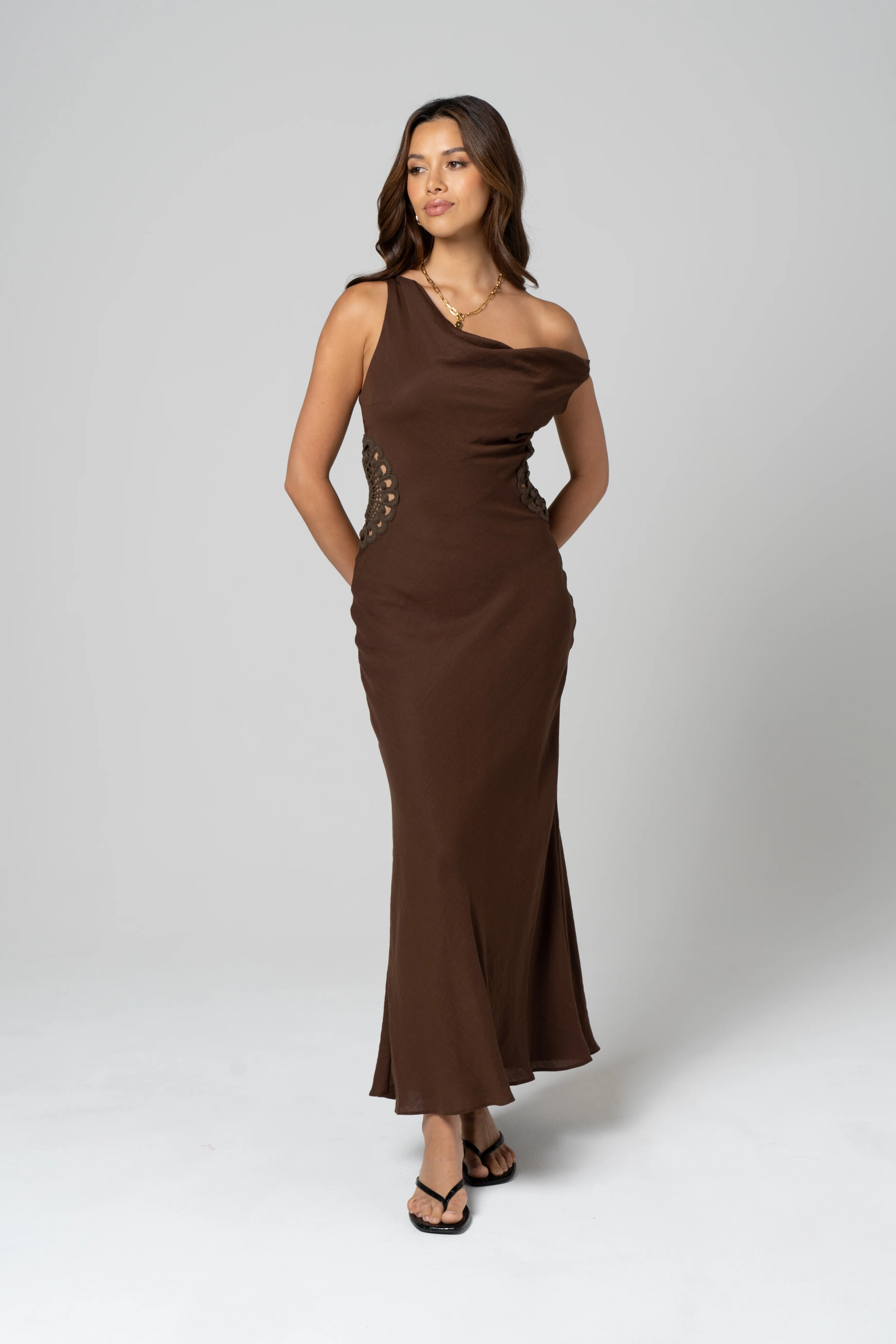 Petra Chocolate Drop Shoulder Maxi Dress