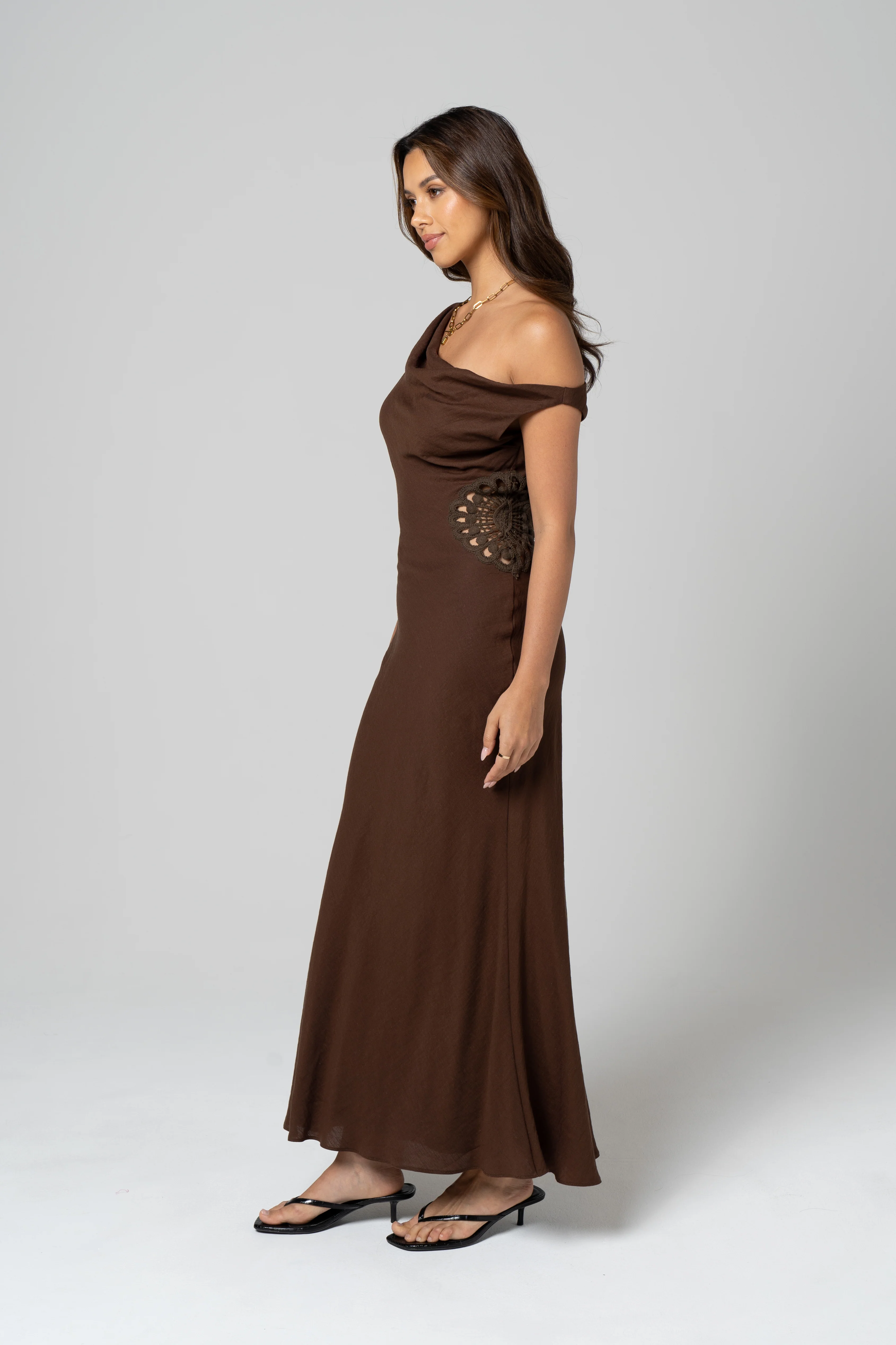 Petra Chocolate Drop Shoulder Maxi Dress - Image 2