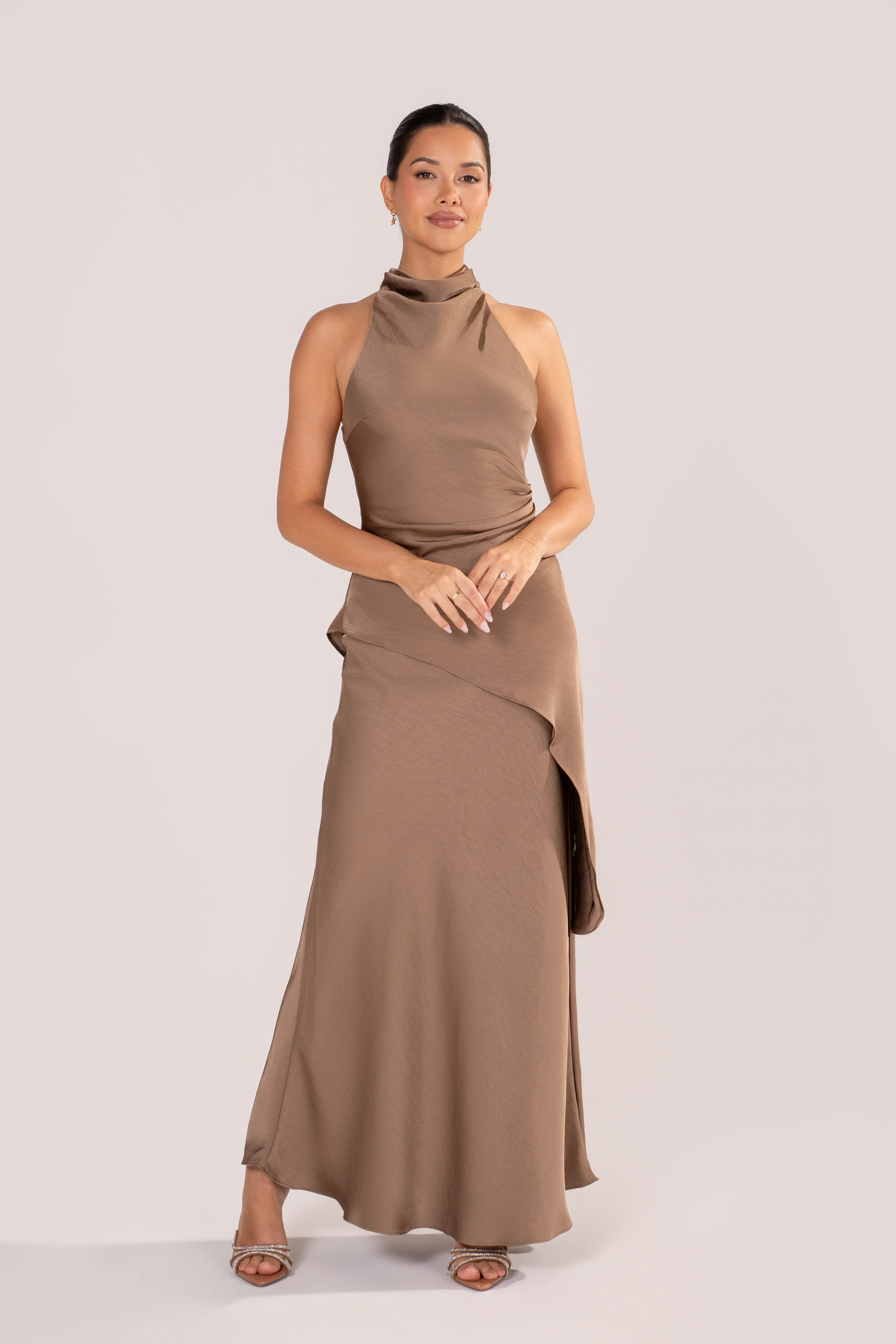 Petrea Satin Asymmetrical Halter Top & Skirt Set