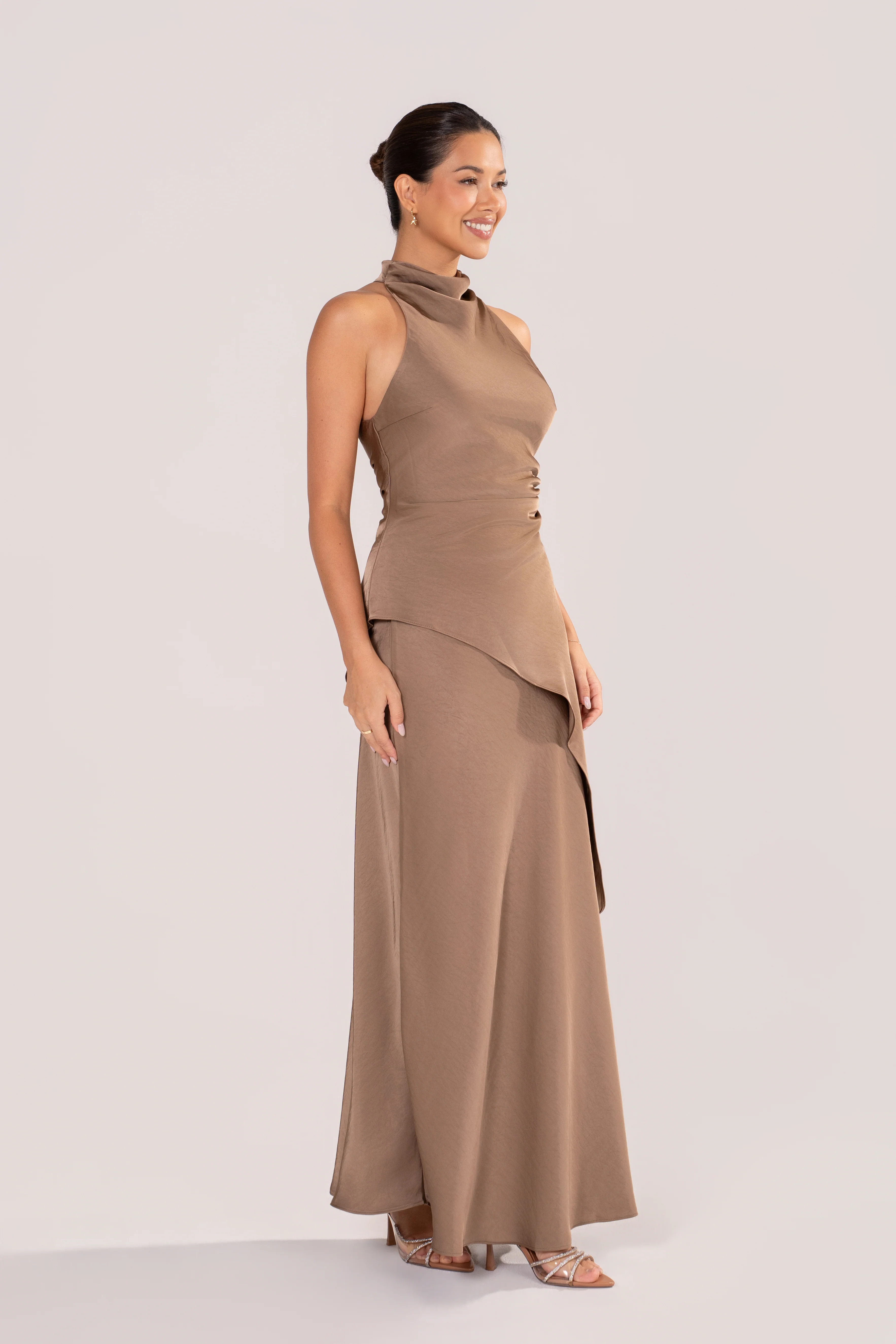 Petrea Satin Asymmetrical Halter Top & Skirt Set - Image 2