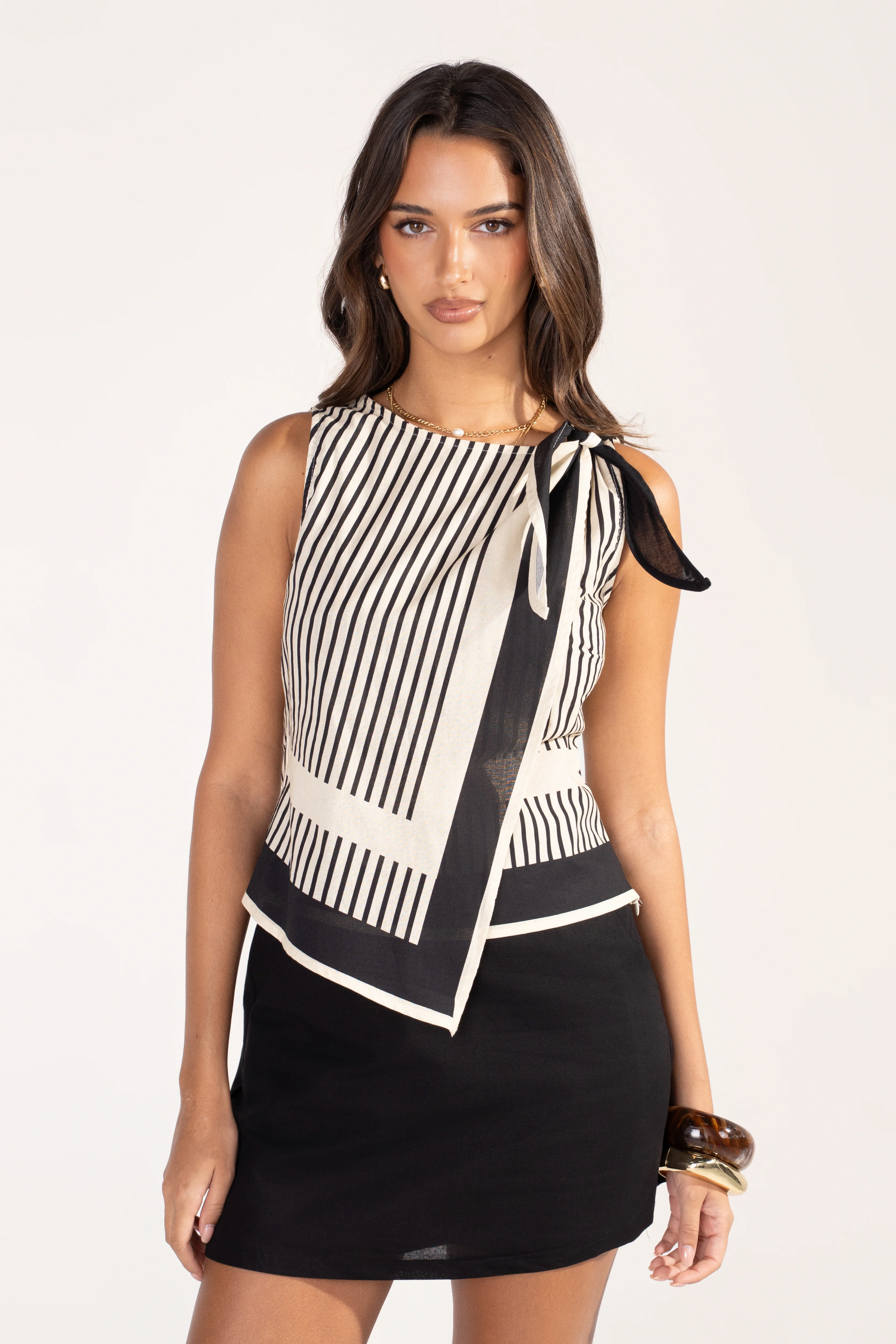 Prescott Stripe Asymmetrical Crop Top with Mini Skirt