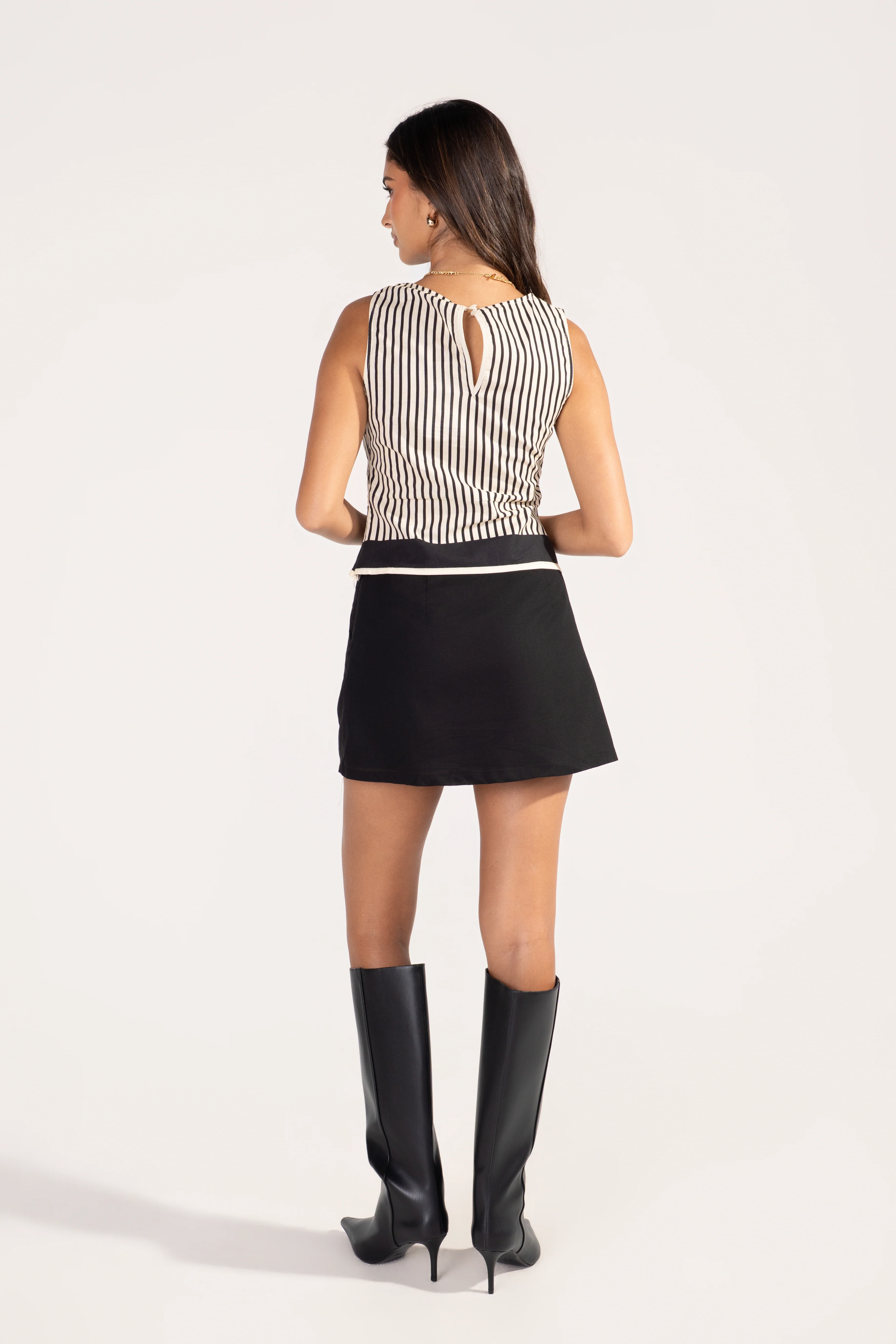 Prescott Stripe Asymmetrical Crop Top with Mini Skirt - Image 4