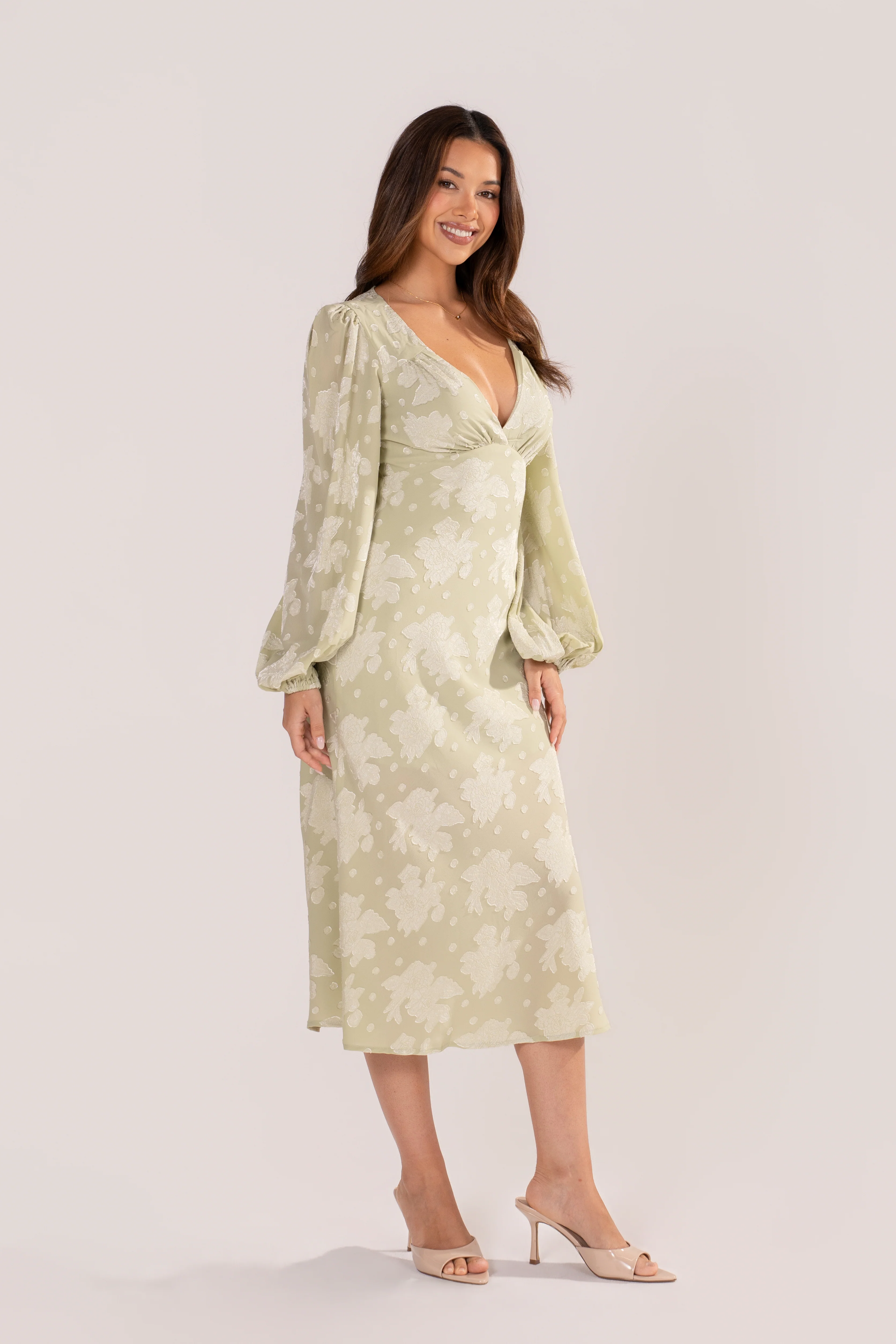 Primrose Soft Green Long Sleeve Floral Maxi Dress - Image 2