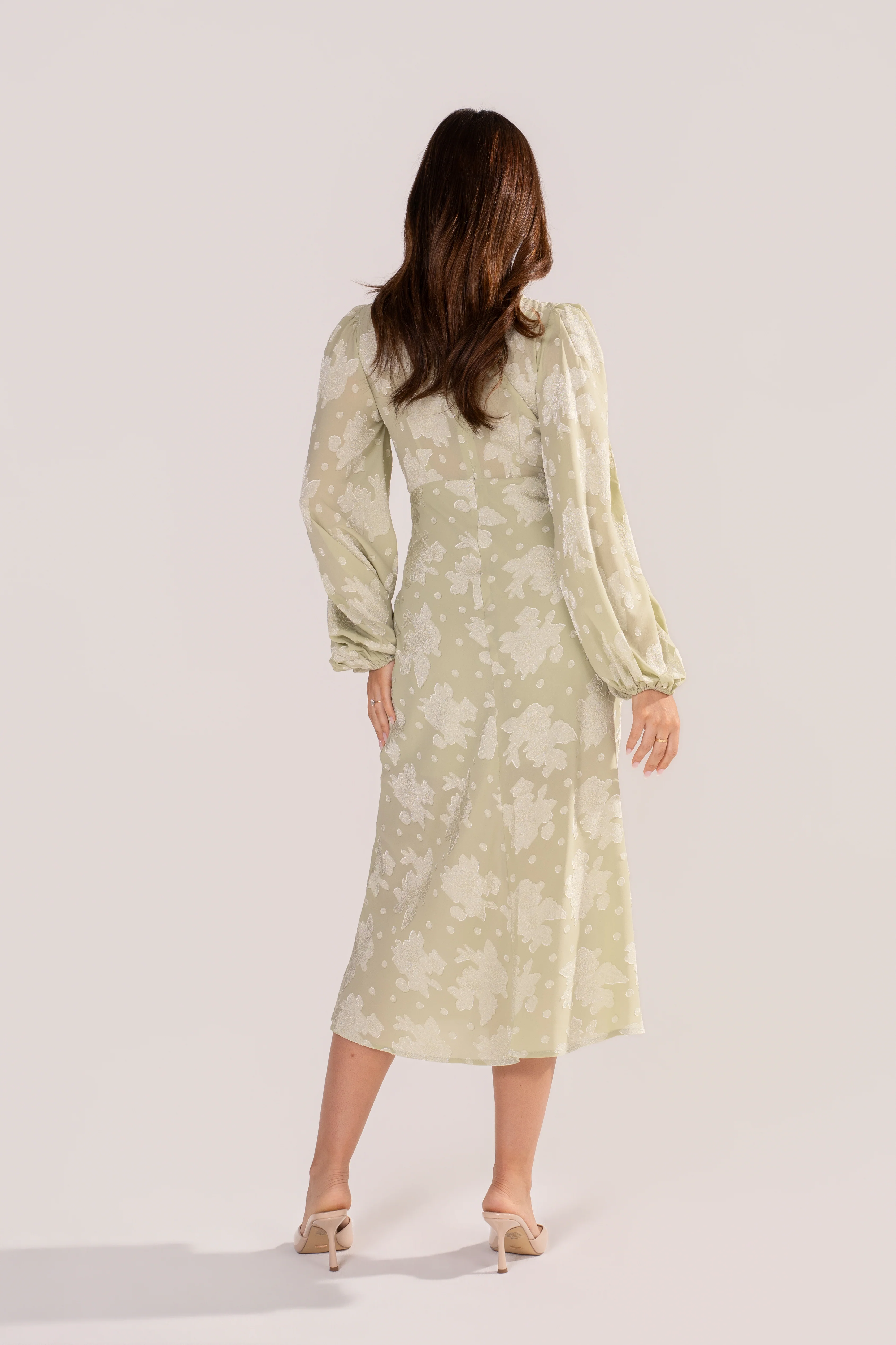 Primrose Soft Green Long Sleeve Floral Maxi Dress - Image 3