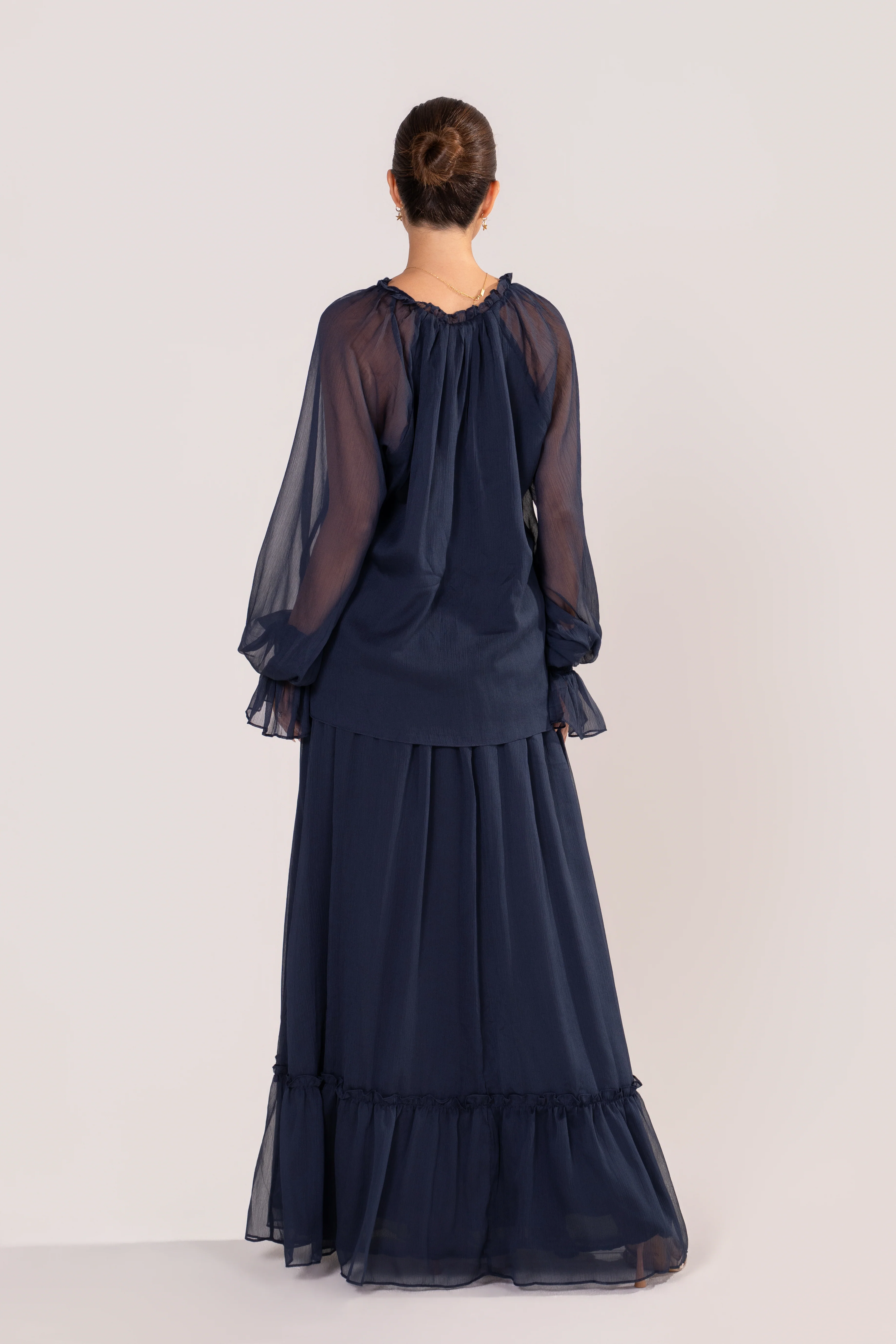 Querida Long Sleeve Navy Blouse & Maxi Skirt Set - Image 2