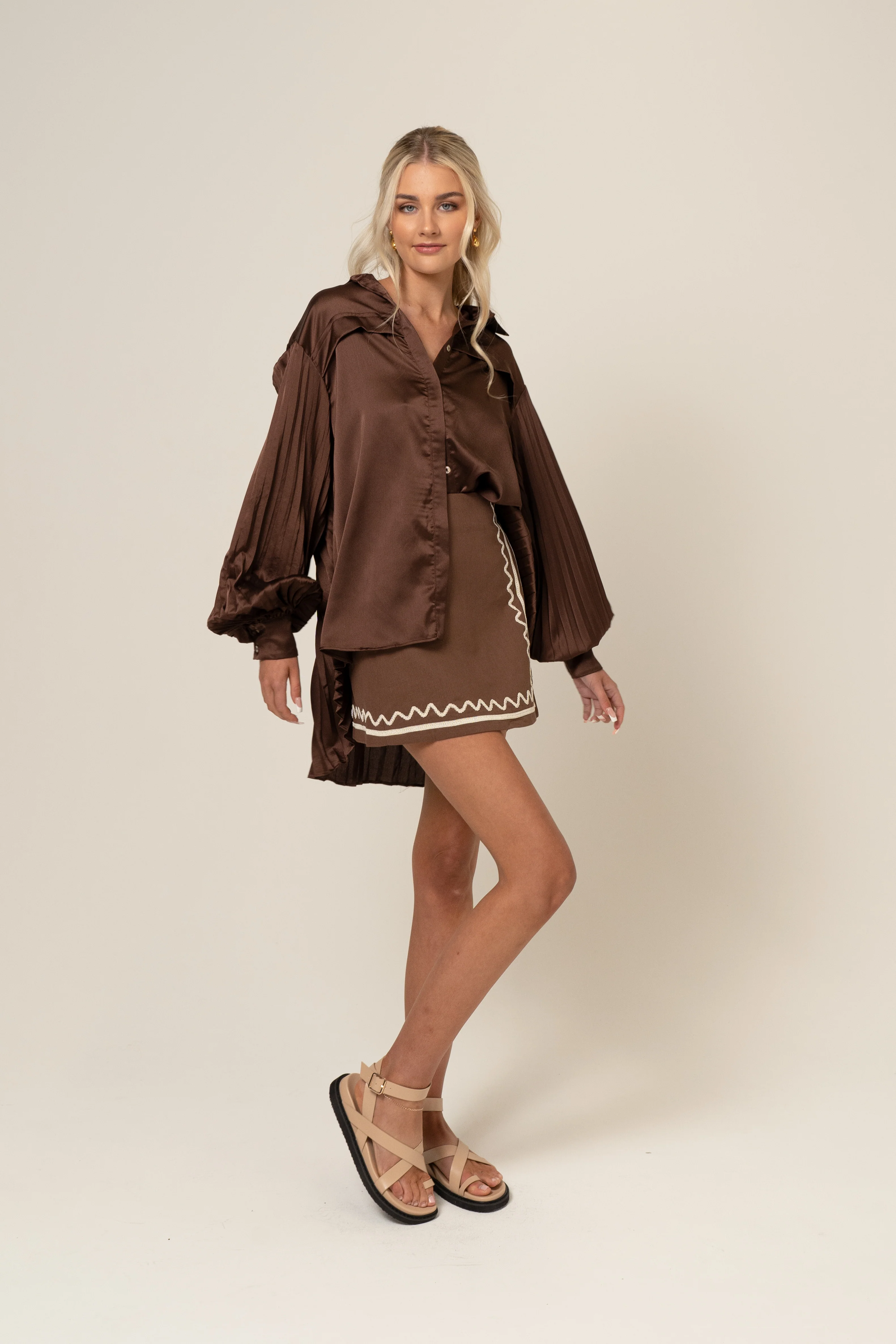 Rachel Chocolate A-Line Mini Skirt - Image 3