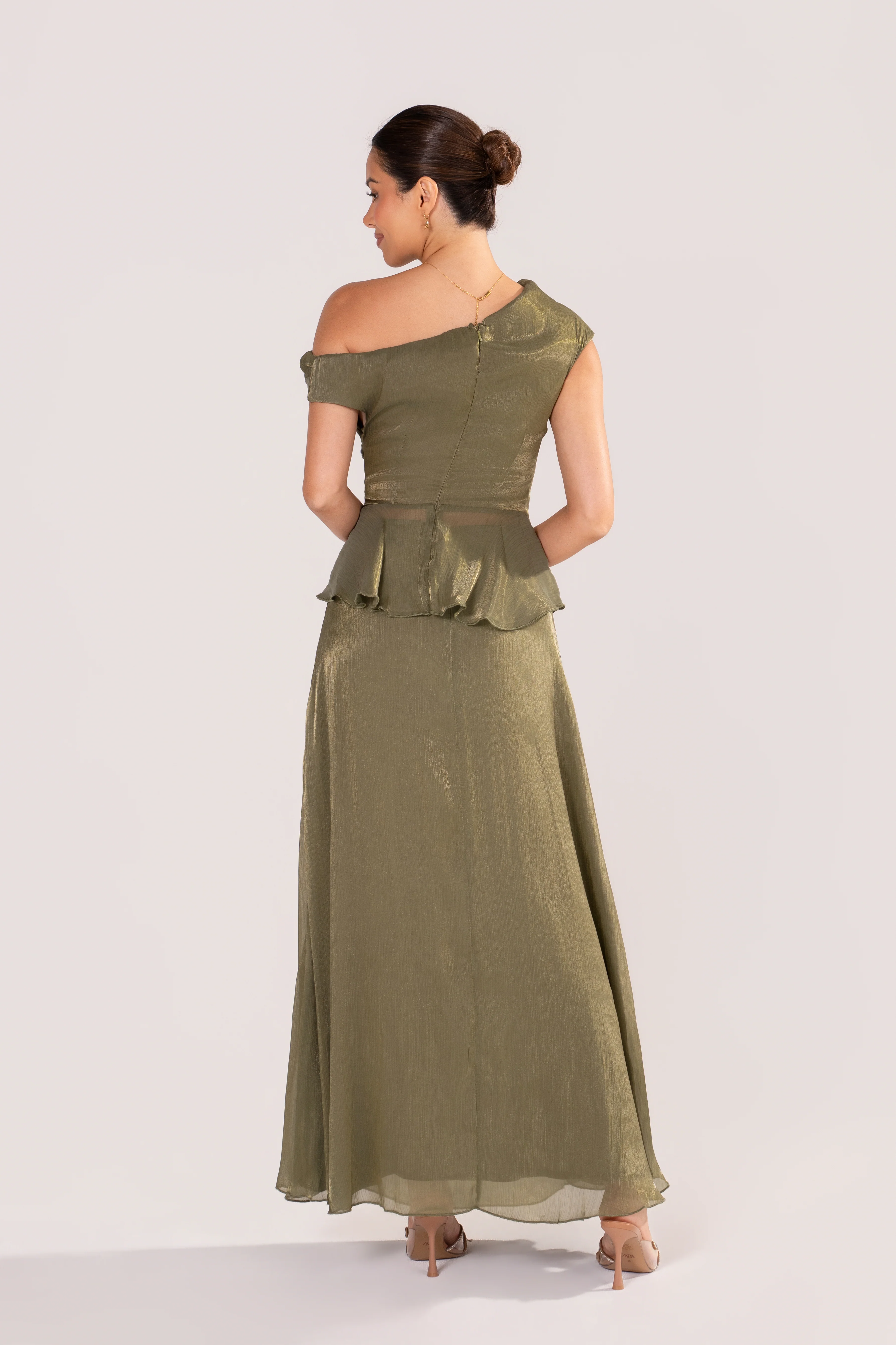 Renata Green Shimmer Drop Shoulder Top & Maxi Skirt - Image 3
