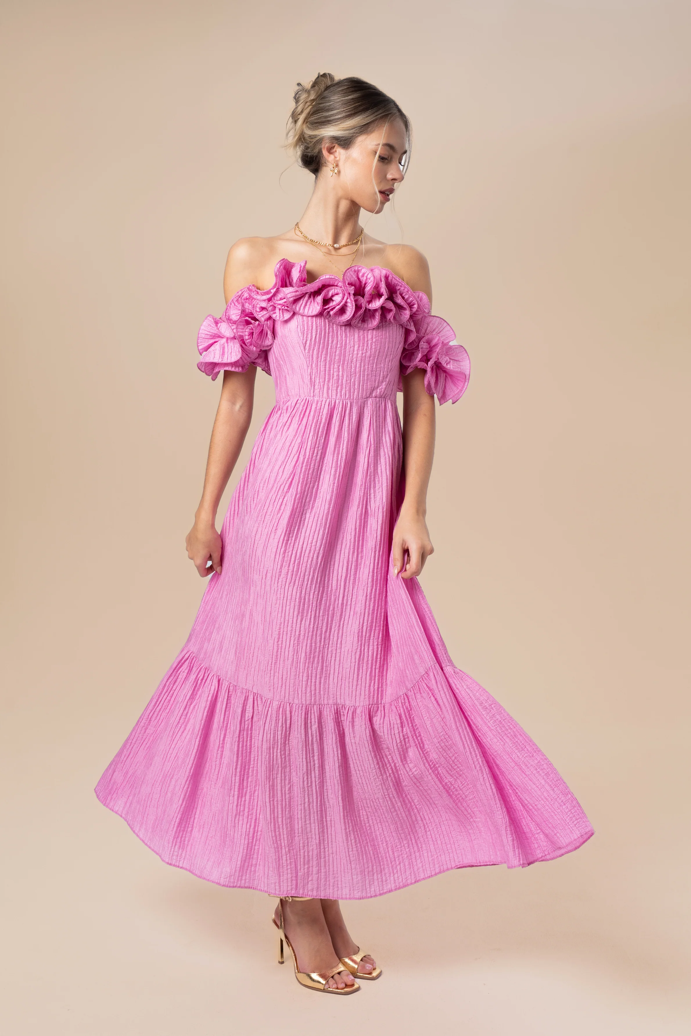 Rhea Off-Shoulder Ruffle Trim Midi - Image 3