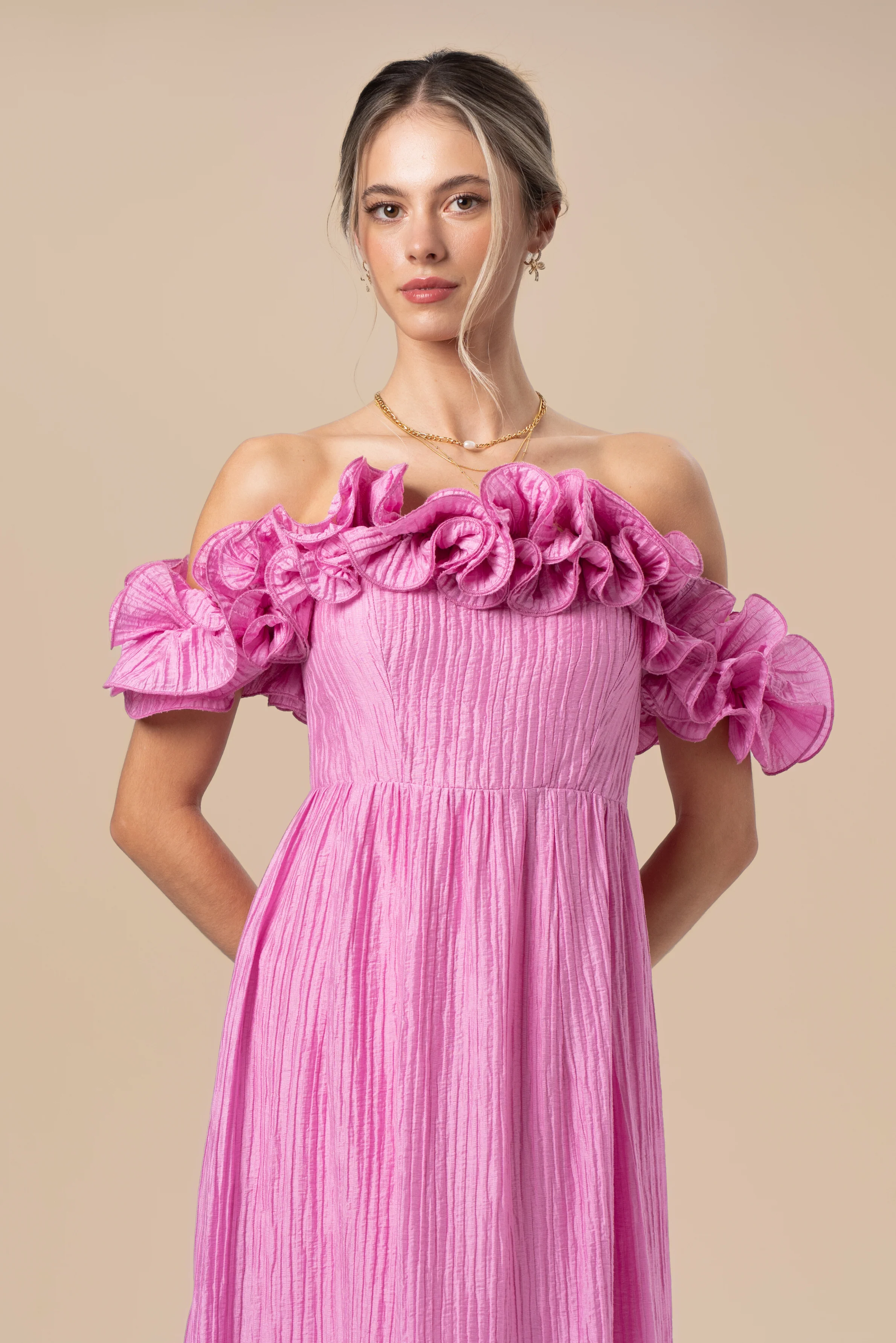 Rhea Off-Shoulder Ruffle Trim Midi - Image 4