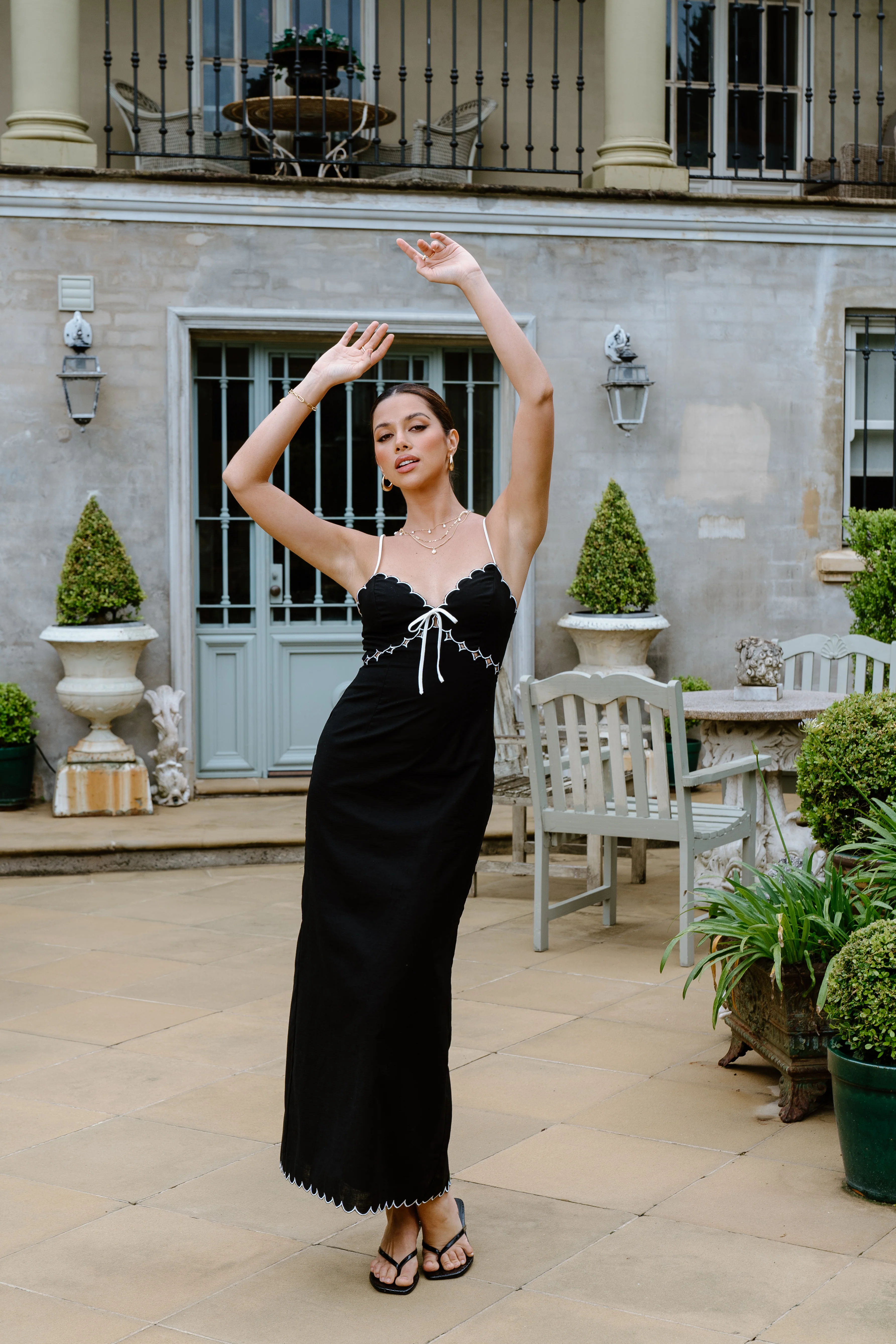 Rosa Midi Dress with Contrast Scallop Trims