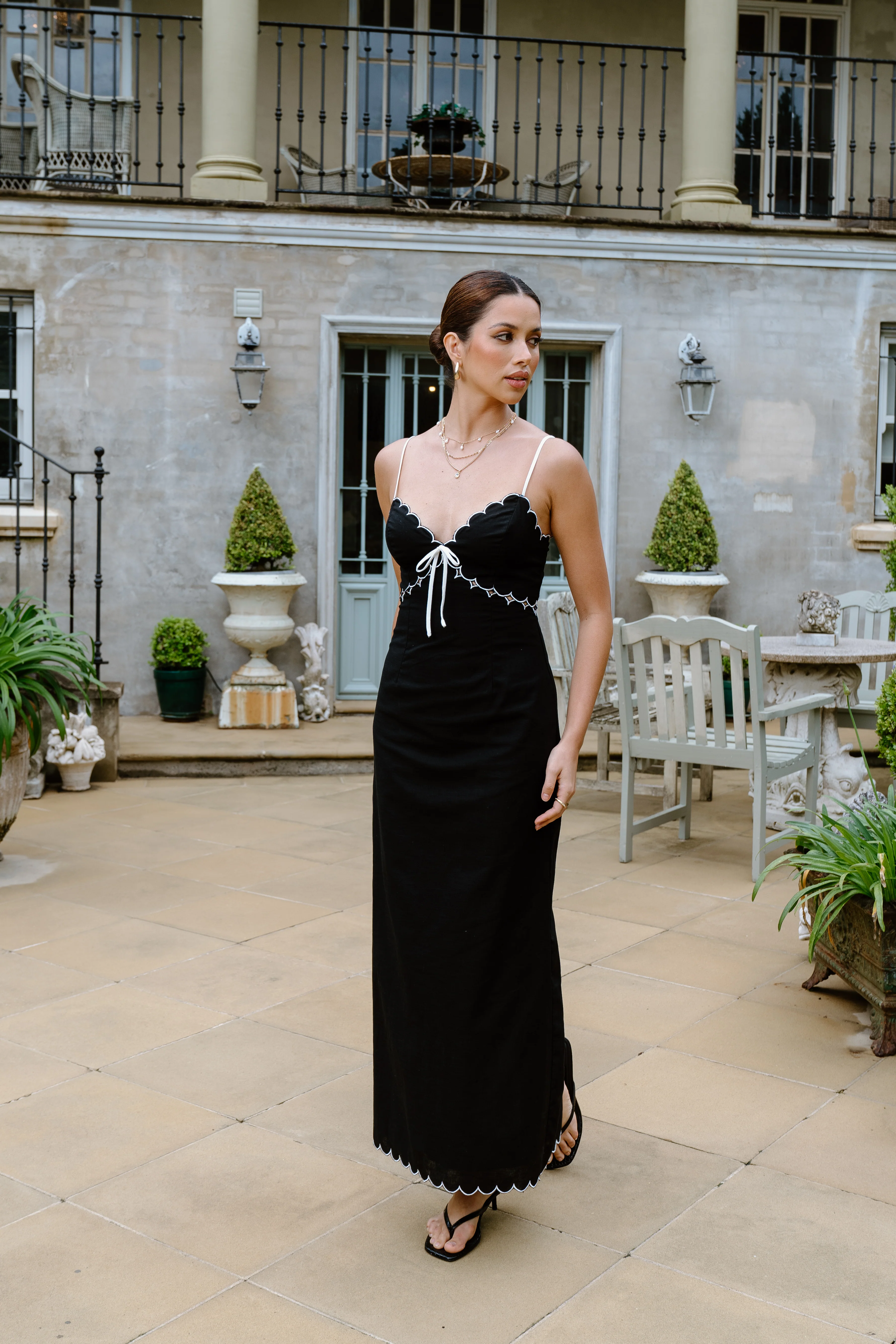 Rosa Midi Dress with Contrast Scallop Trims - Image 2