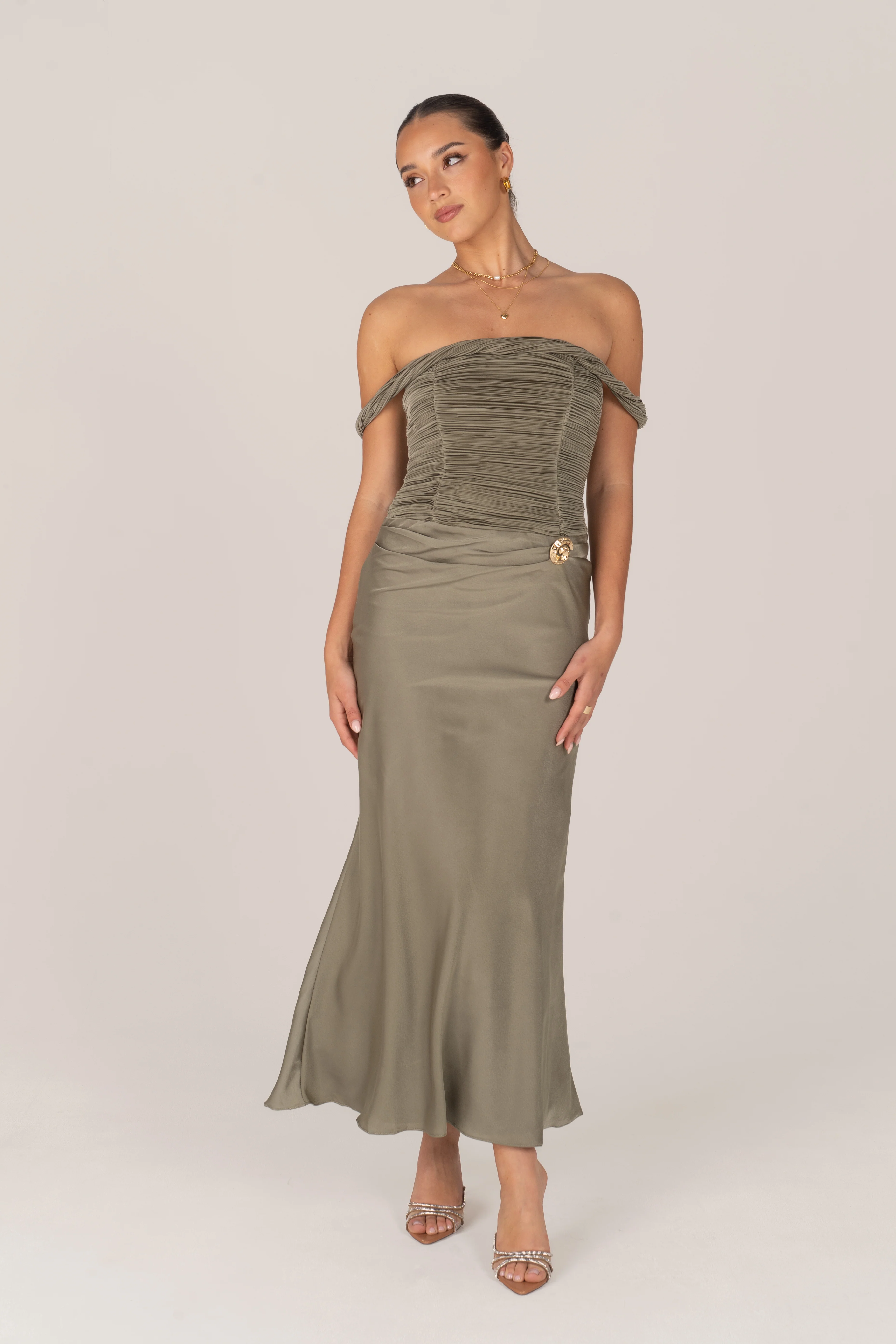 Rosanna Sage Green Cocktail Dress with Gold Accent