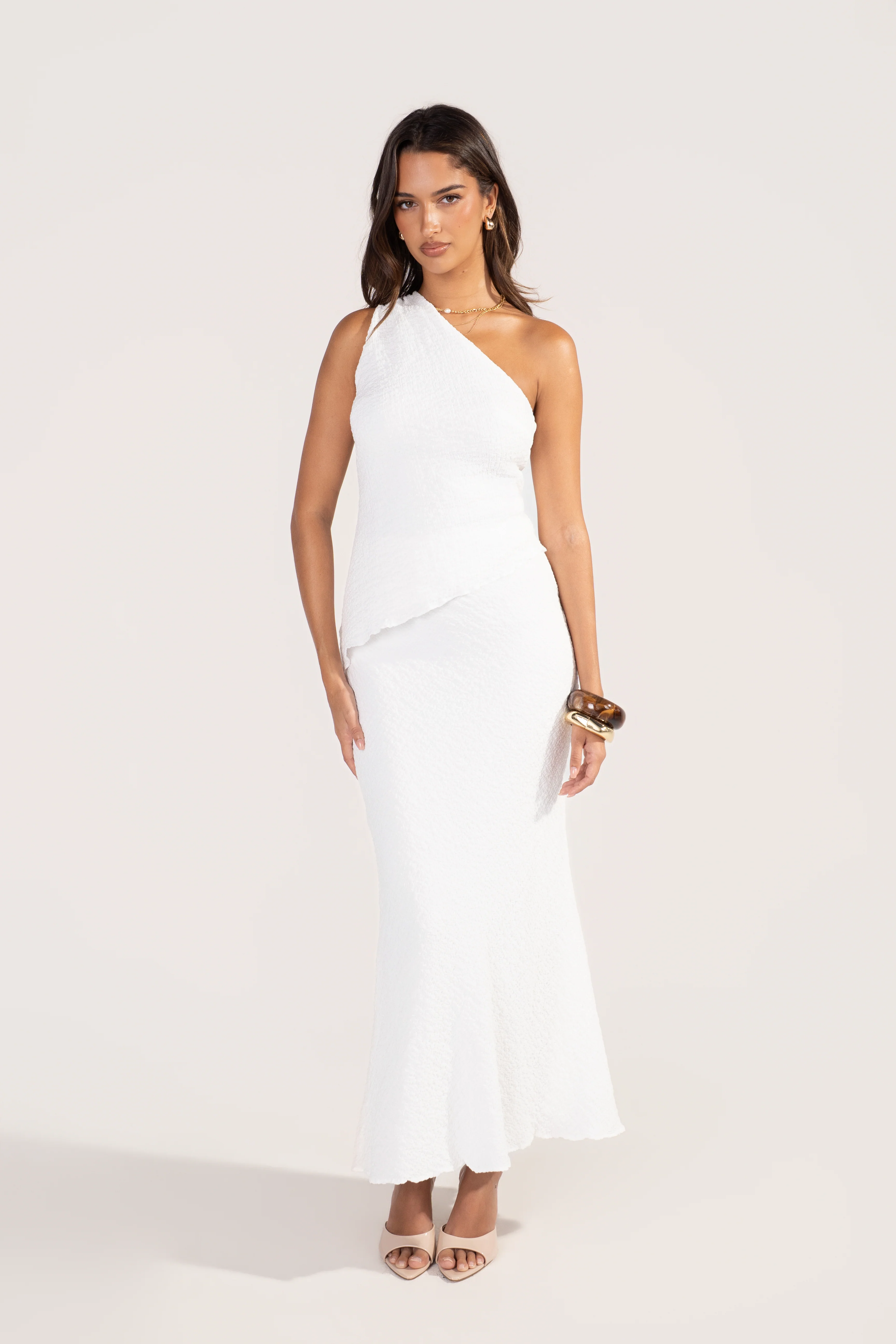 Ryker White Two Piece Set - One Shoulder Top & Maxi Skirt - Image 2
