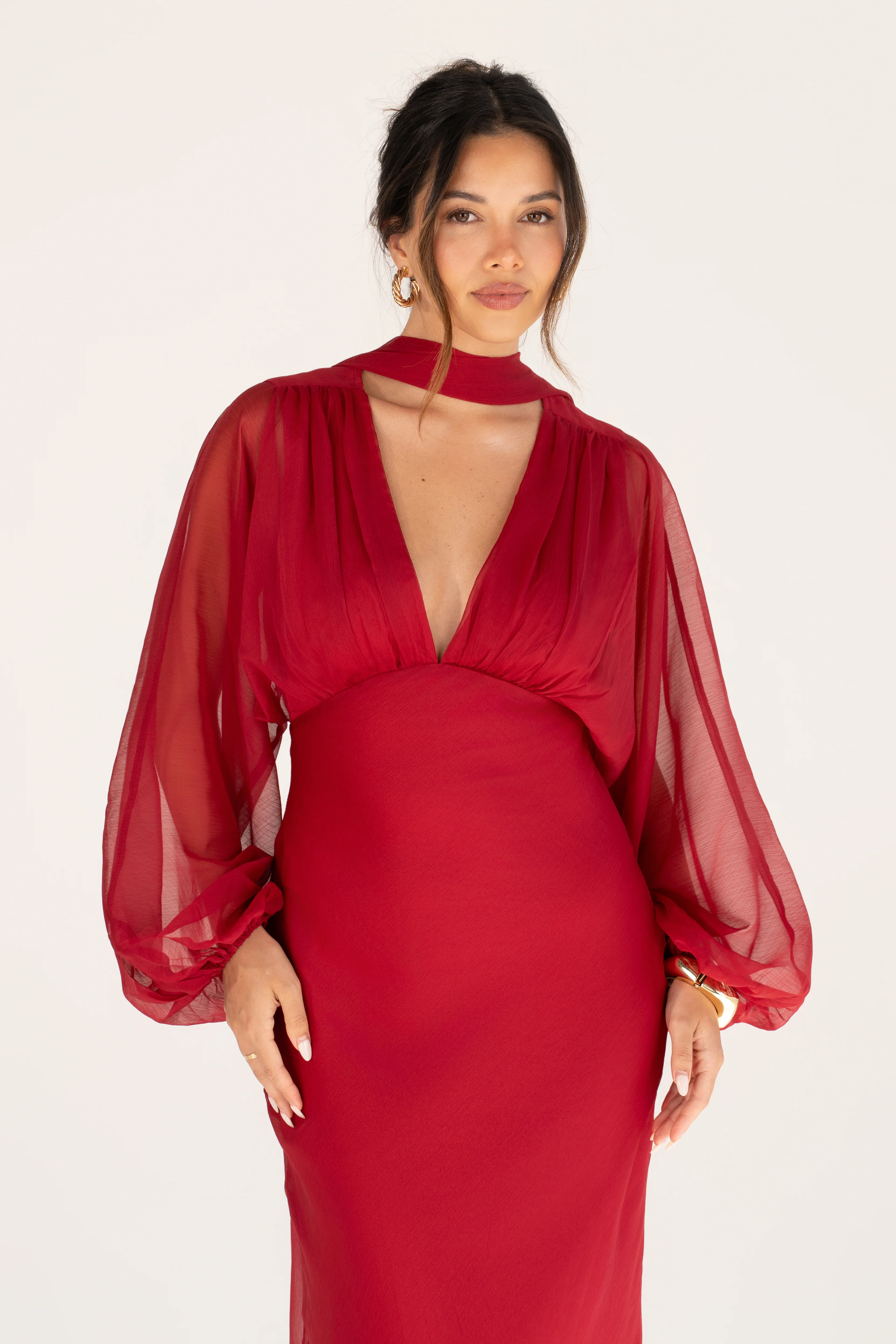 Sabine Boho Dress with Billowed Sleeves and Scarf Piece - Image 3