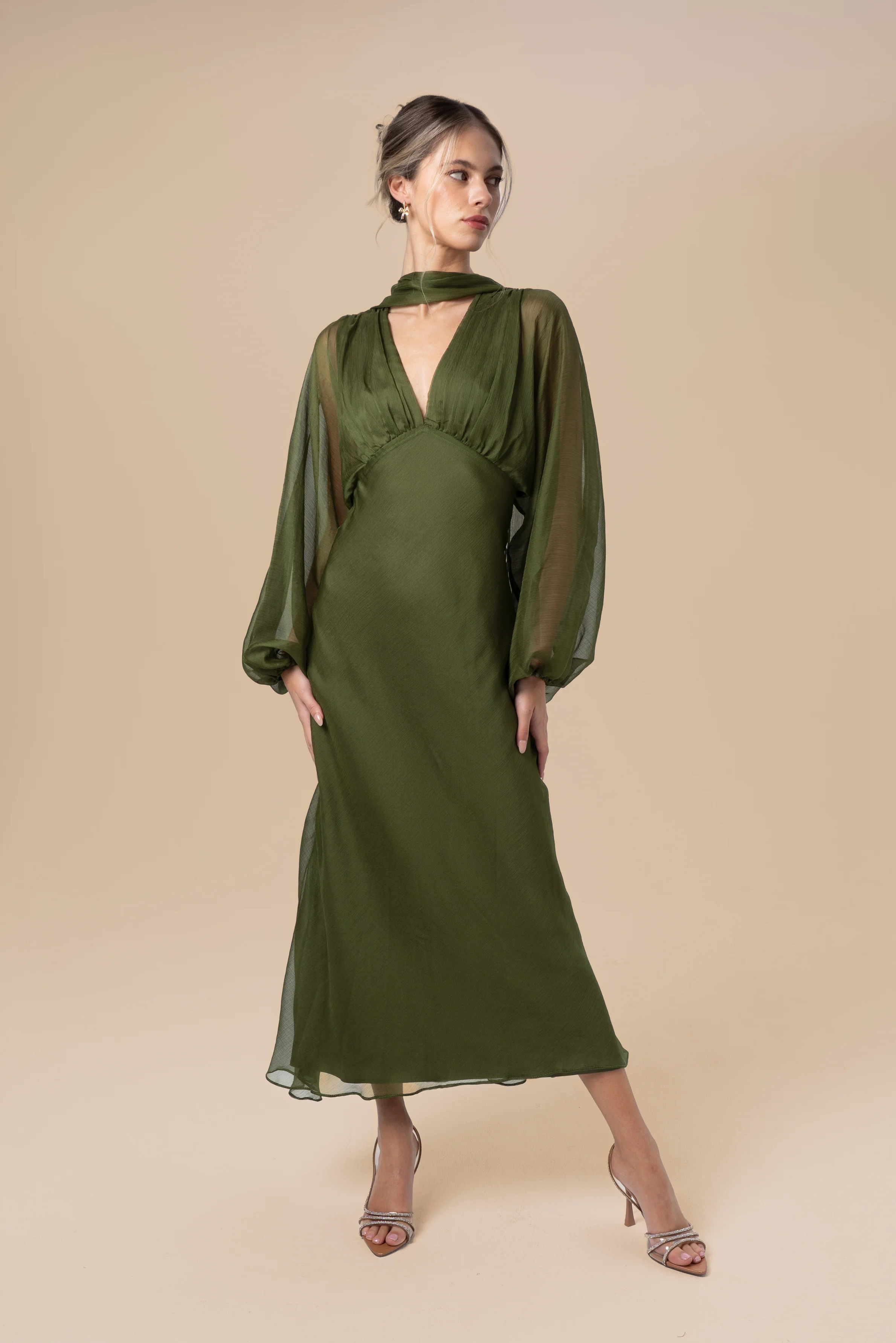 Sabine Boho Dress with Billowed Sleeves and Scarf Piece - Image 4