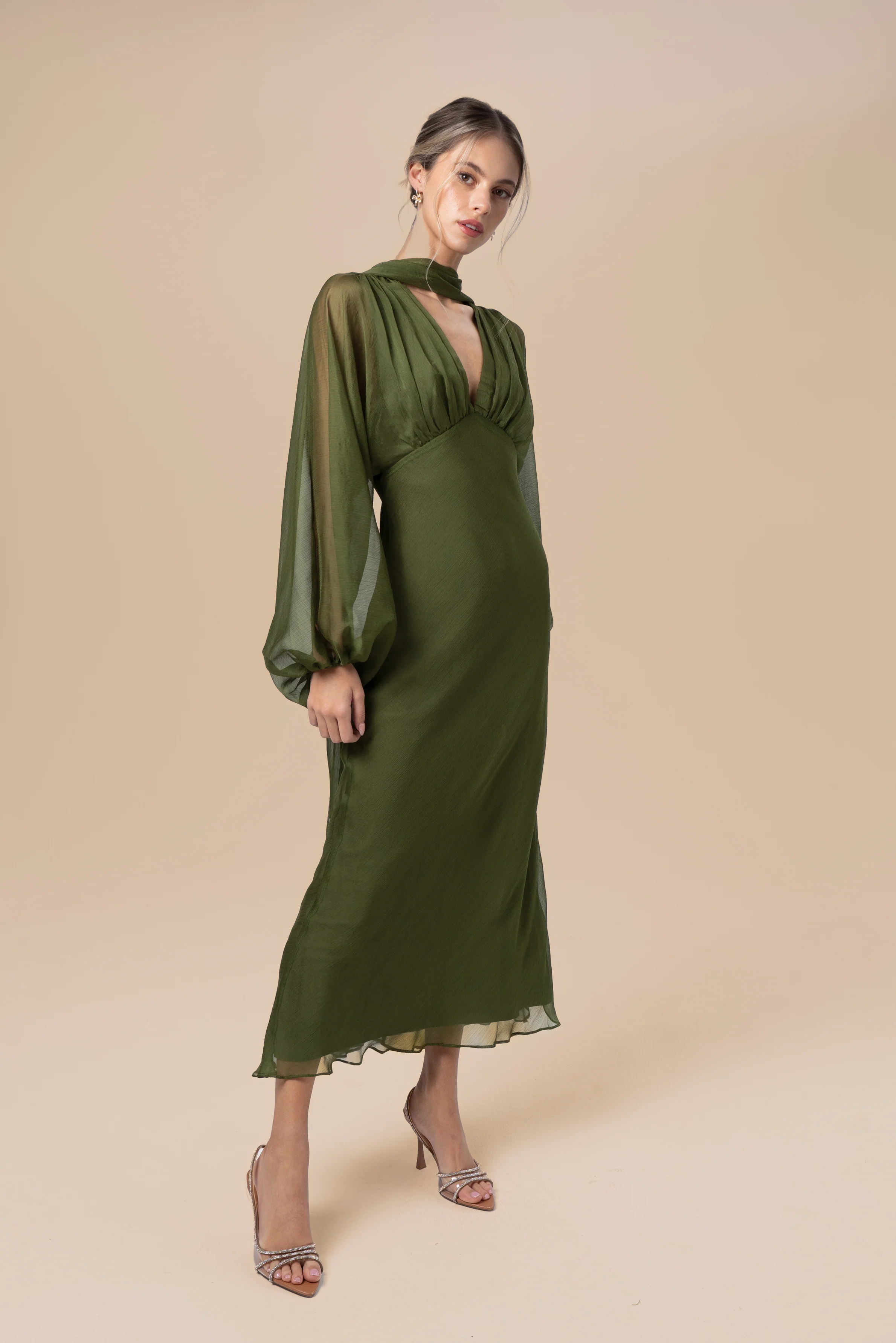 Sabine Boho Dress with Billowed Sleeves and Scarf Piece - Image 5
