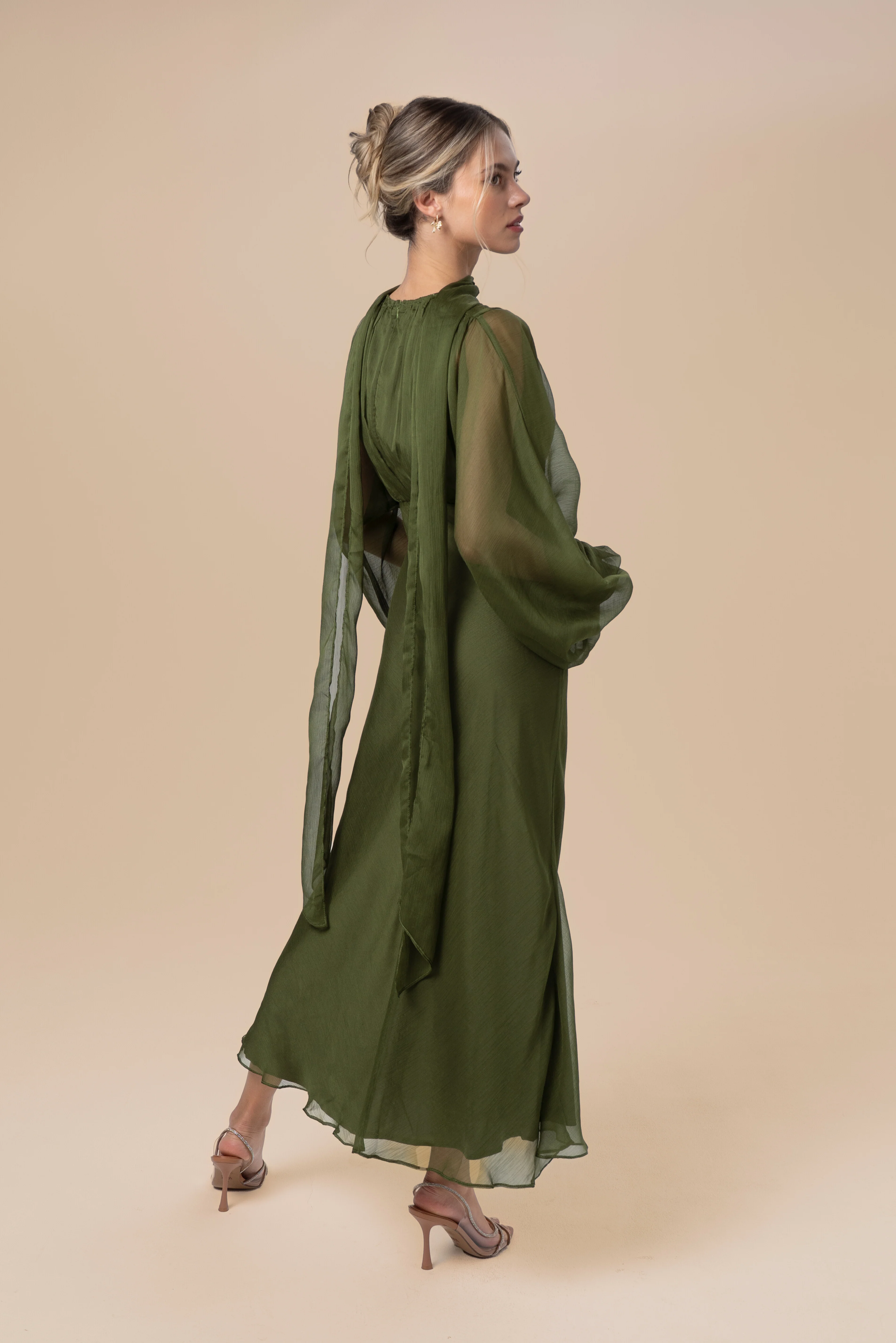Sabine Boho Dress with Billowed Sleeves and Scarf Piece - Image 6