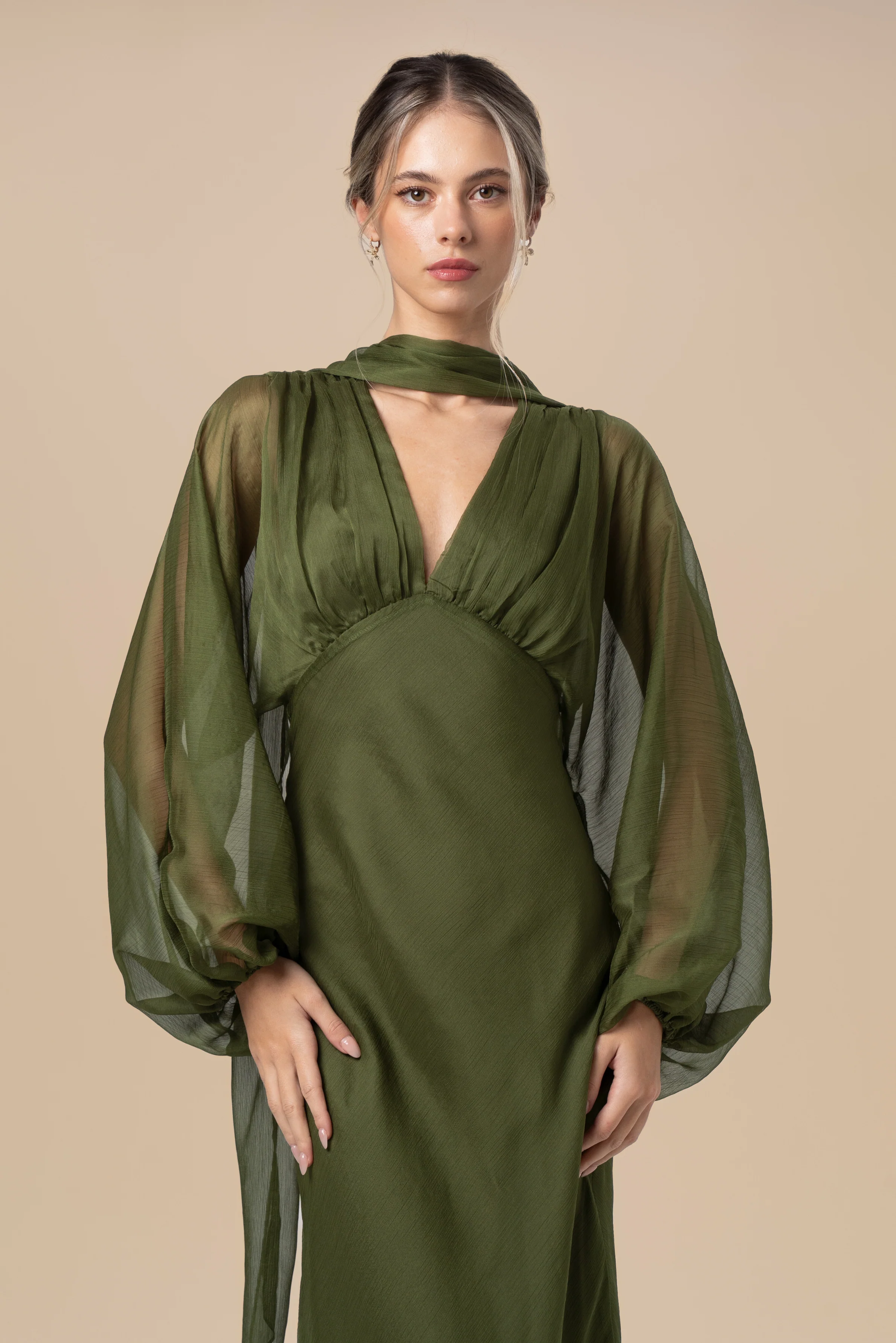Sabine Boho Dress with Billowed Sleeves and Scarf Piece - Image 7