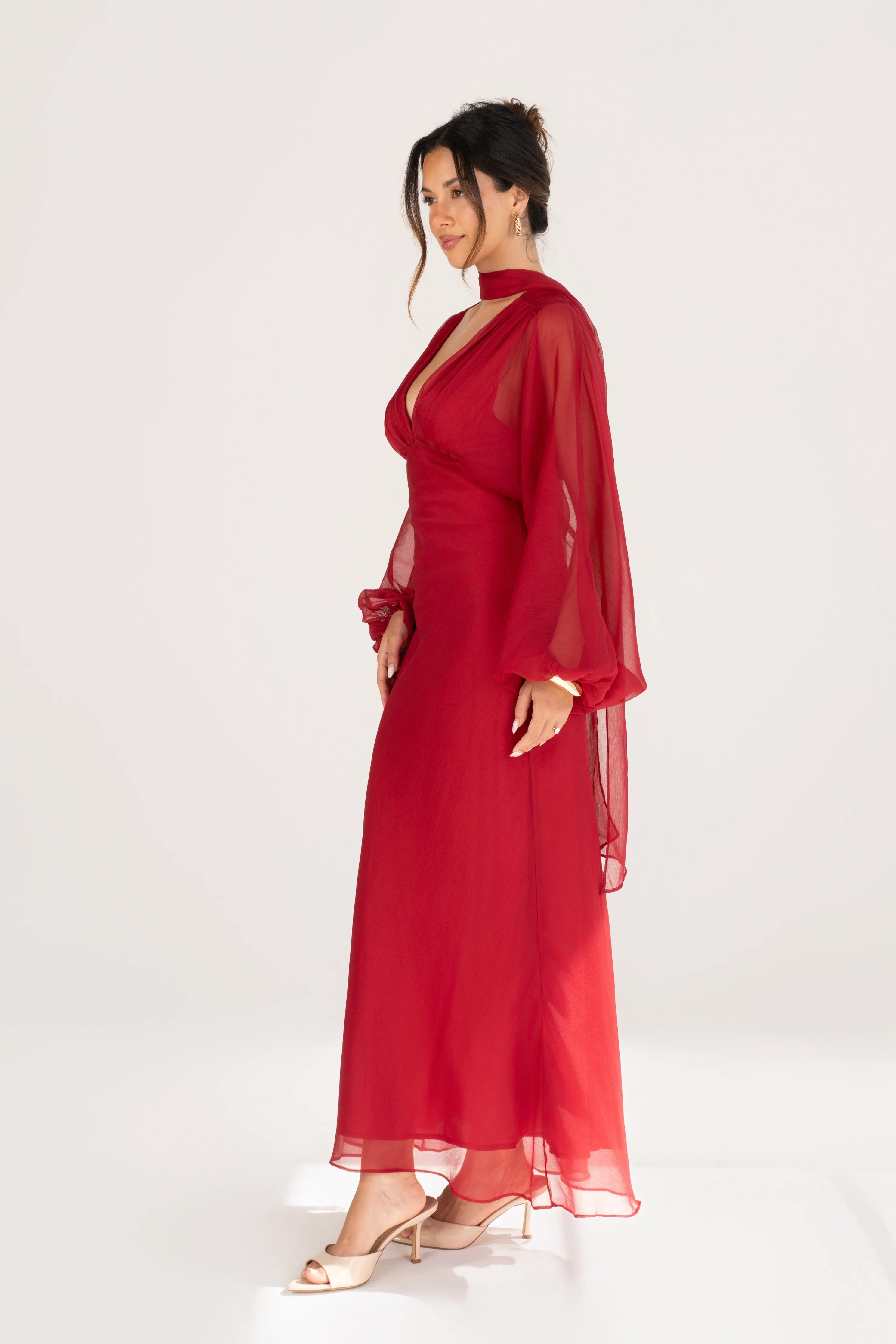 Sabine Boho Dress with Billowed Sleeves and Scarf Piece - Image 8