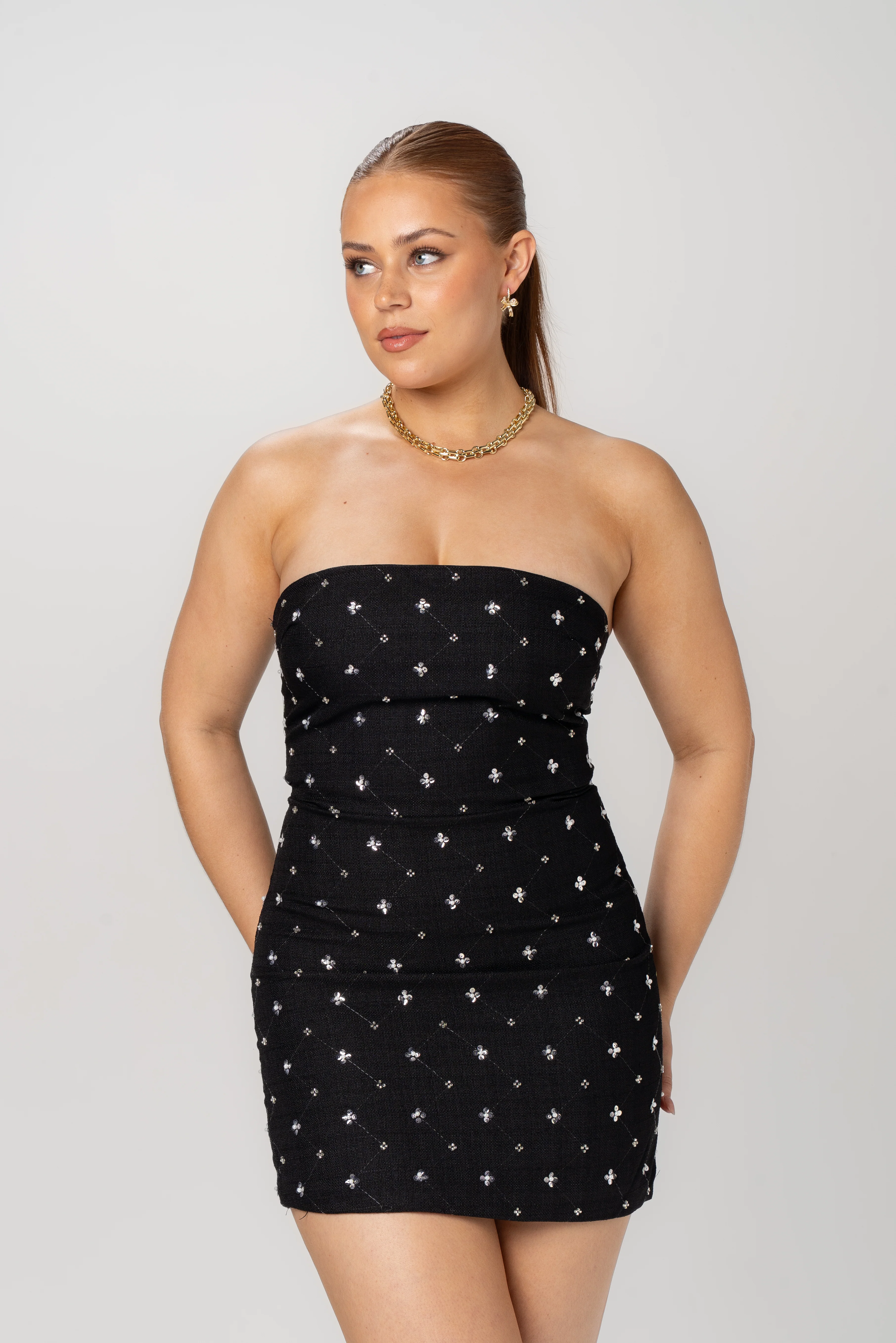 Sable Strapless Beaded Black Mini Dress