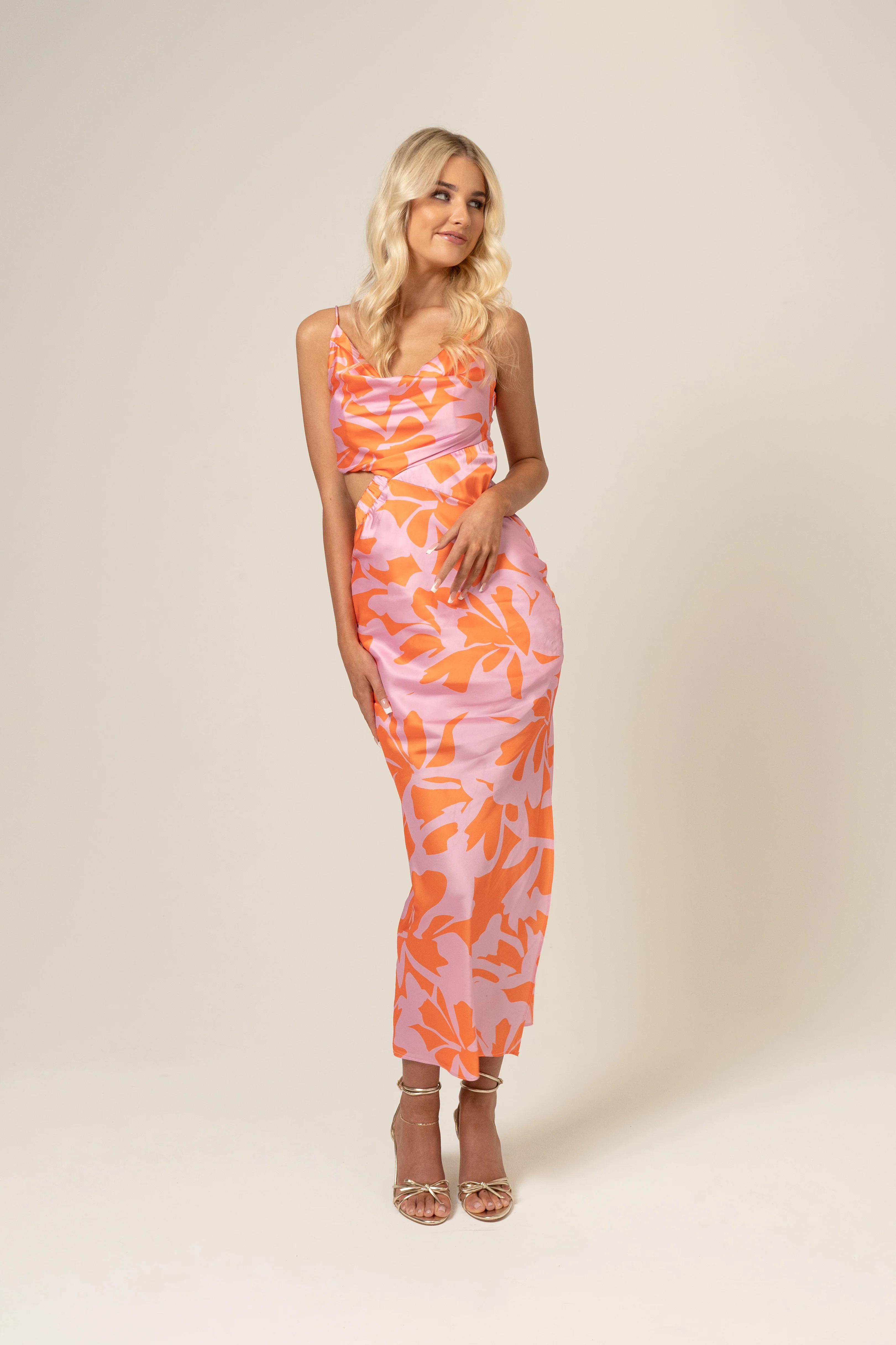 Sadie Satin Midi Dress with Waist Cut Out - Image 2