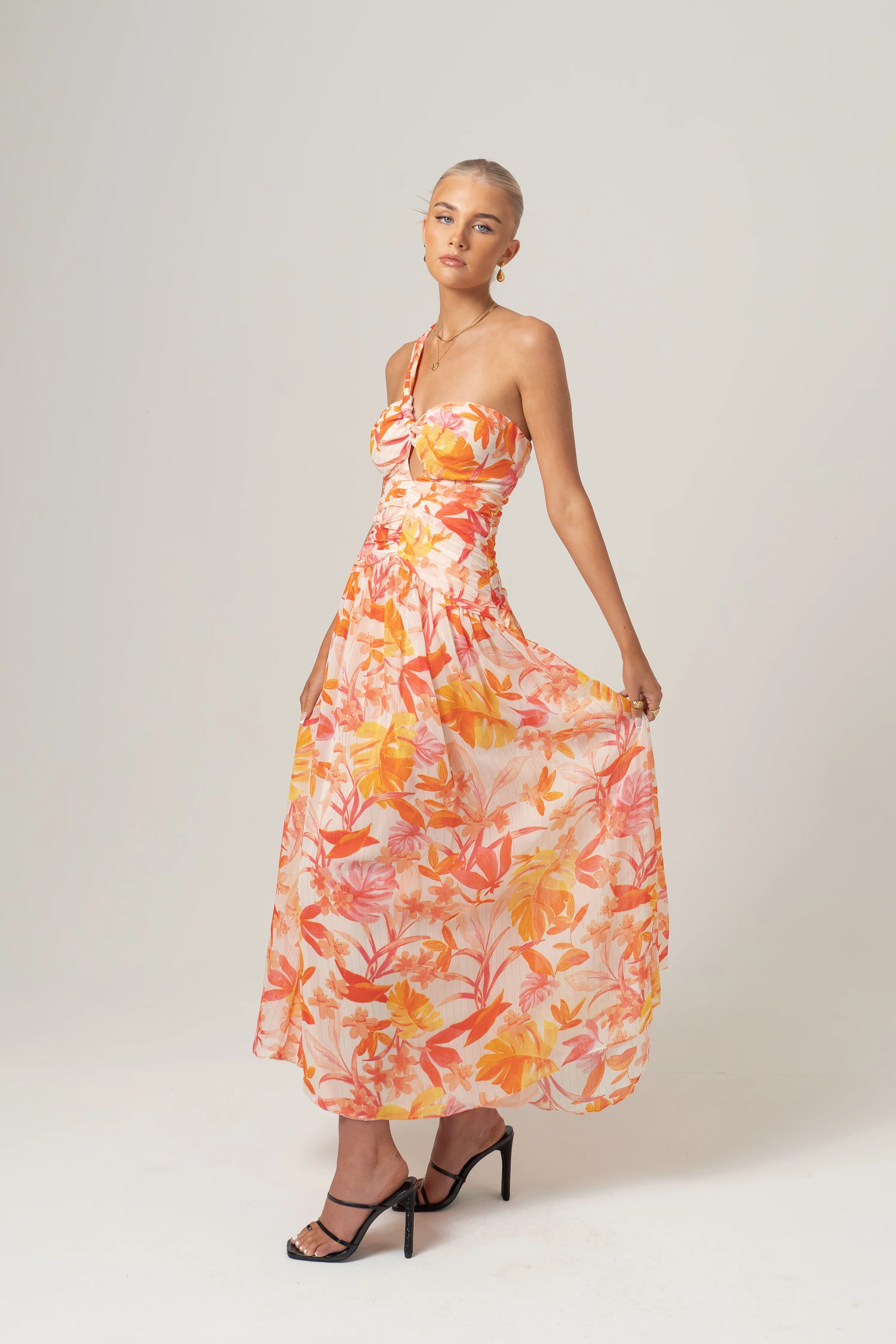 Samara One-Shoulder Midi Dress - Tropical Print - Image 2