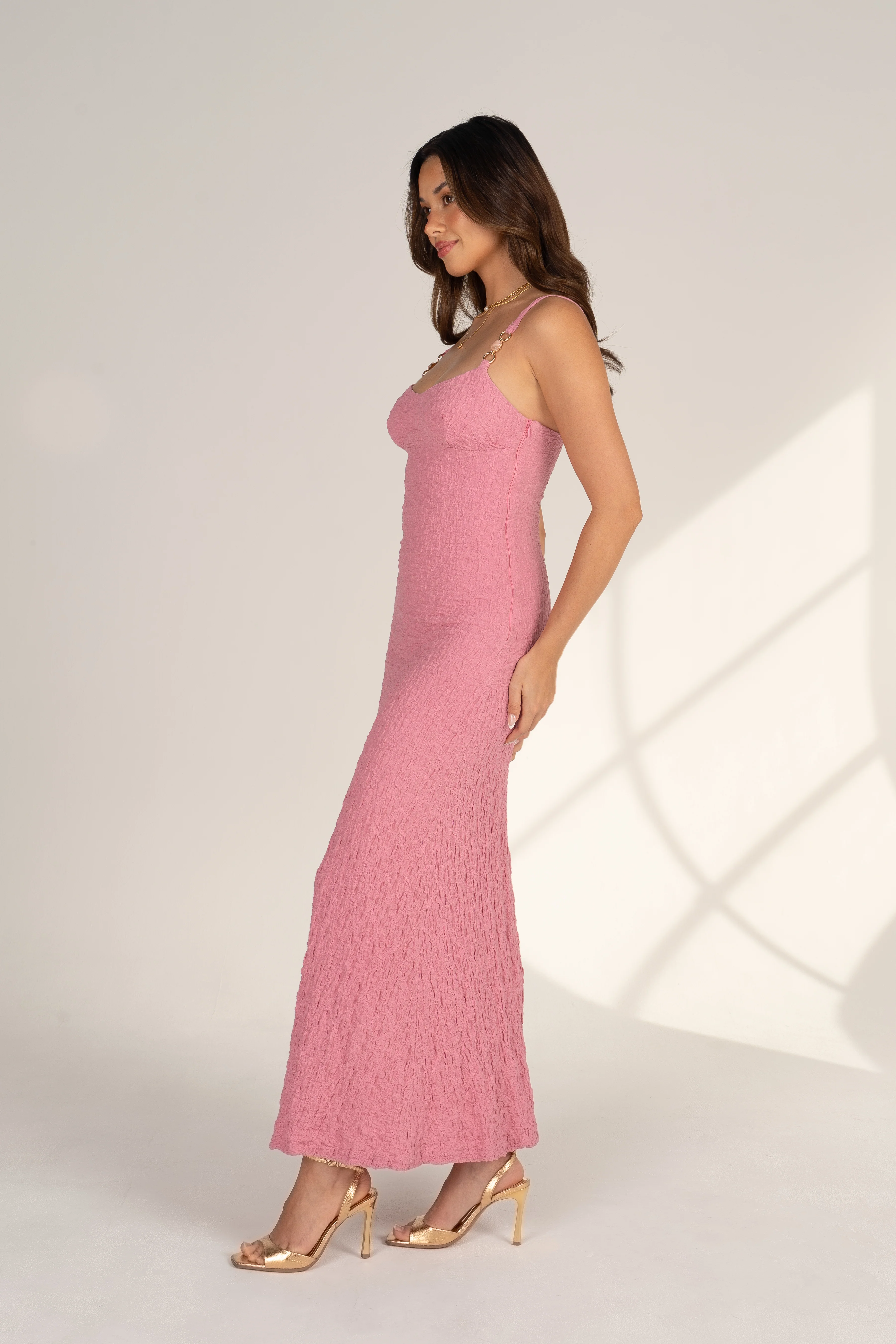 Sapphire Pink Maxi Dress with Jeweled Straps - Image 2