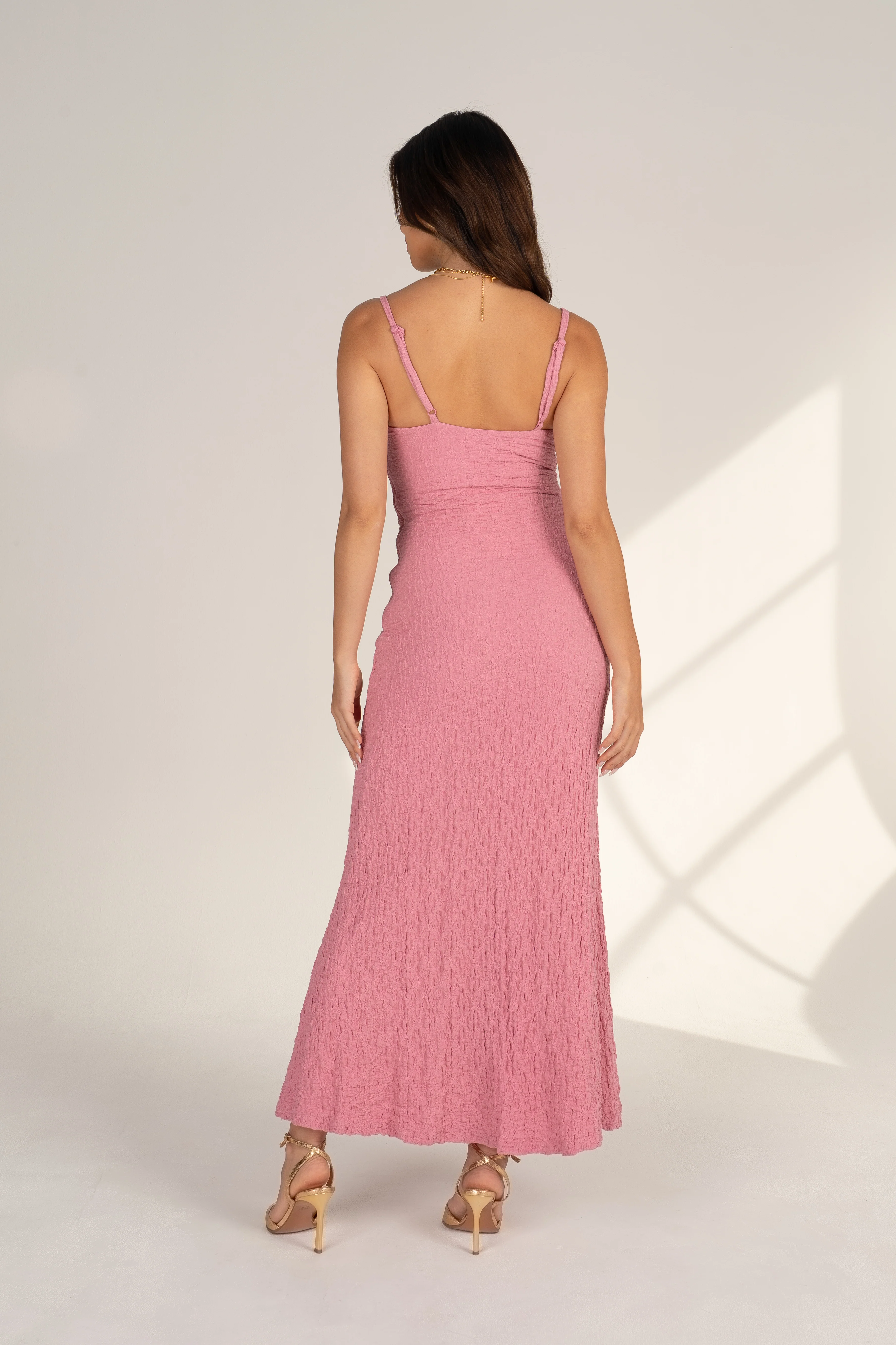 Sapphire Pink Maxi Dress with Jeweled Straps - Image 3