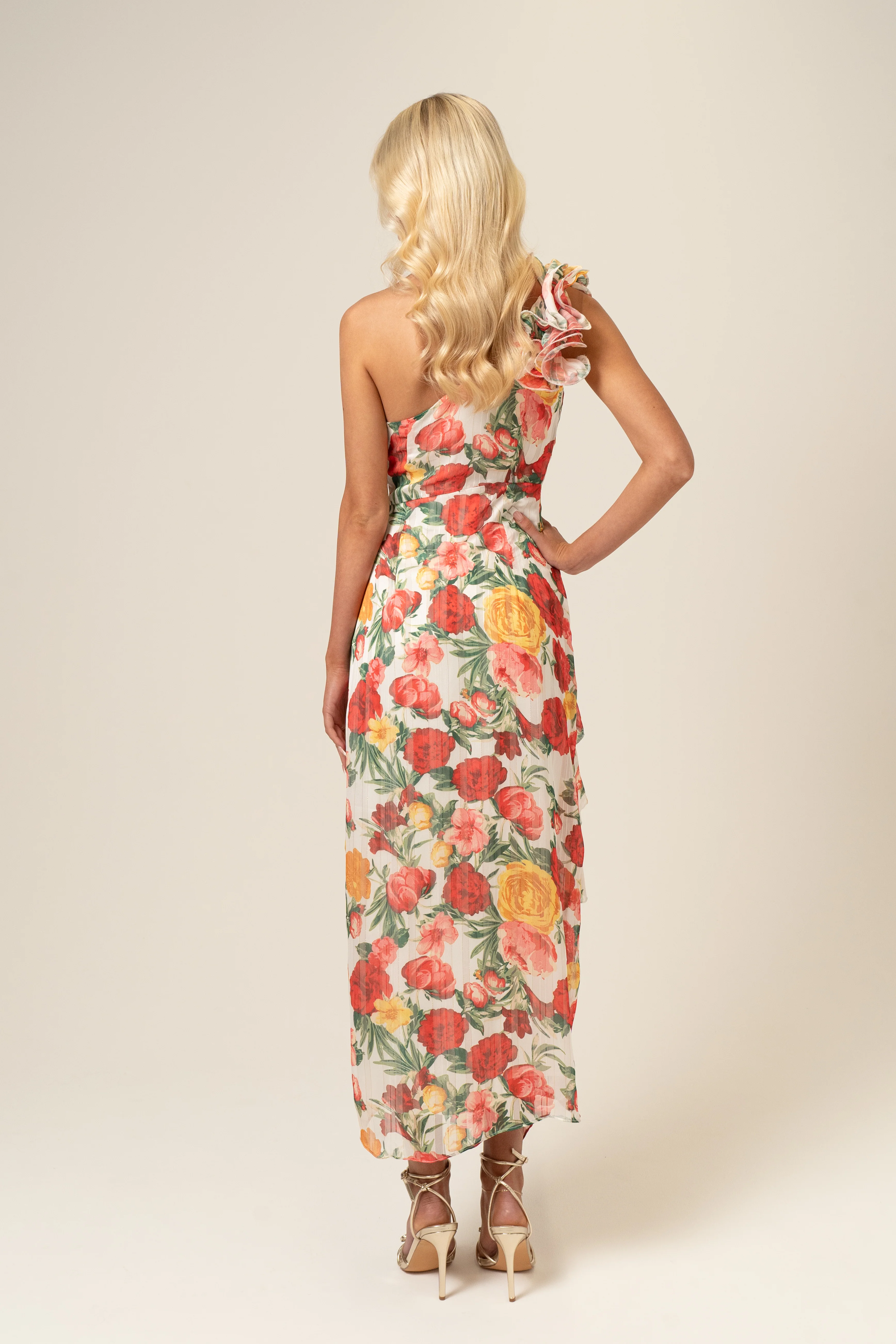 Saskia One-Shoulder Ruffle Dress - Floral Print - Image 4