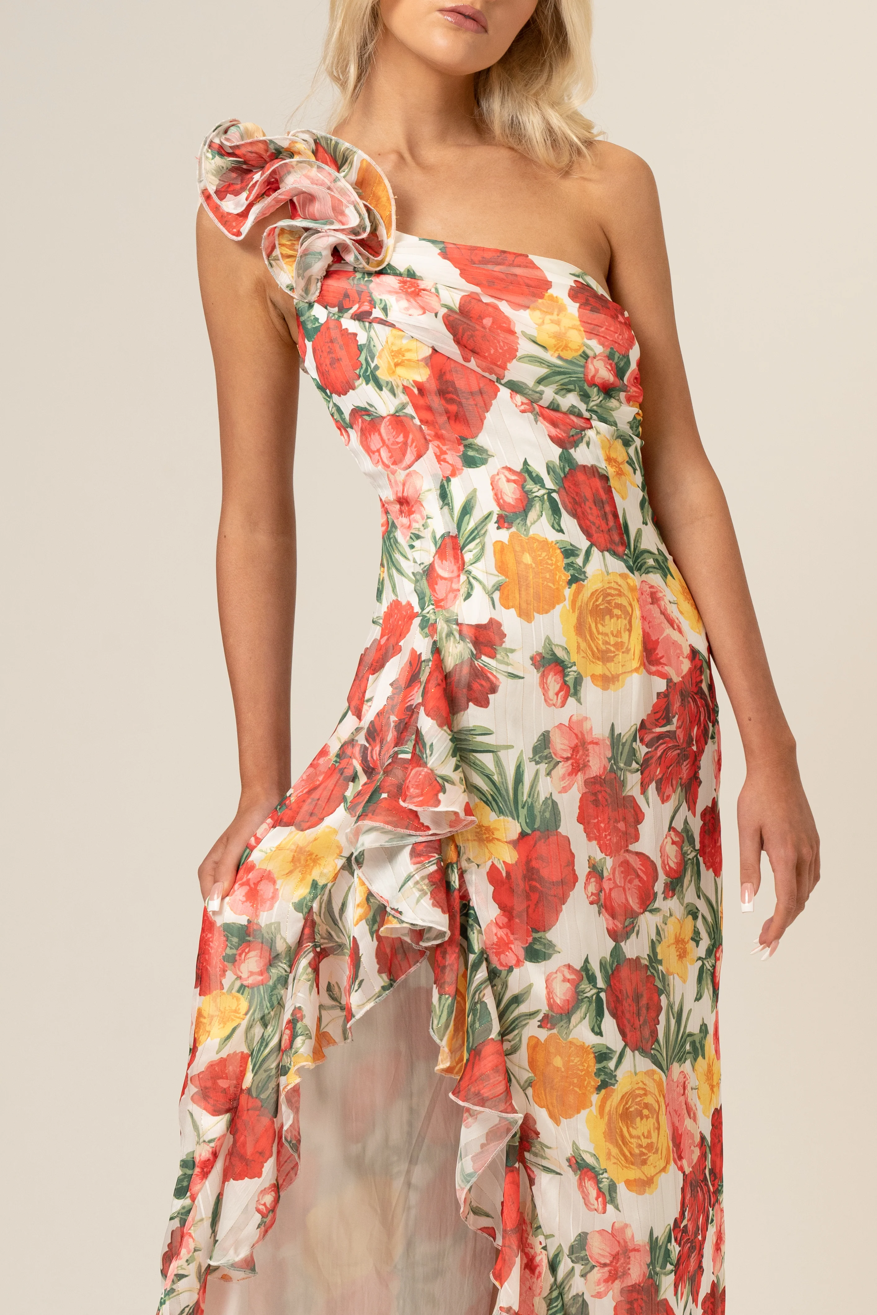 Saskia One-Shoulder Ruffle Dress - Floral Print - Image 5
