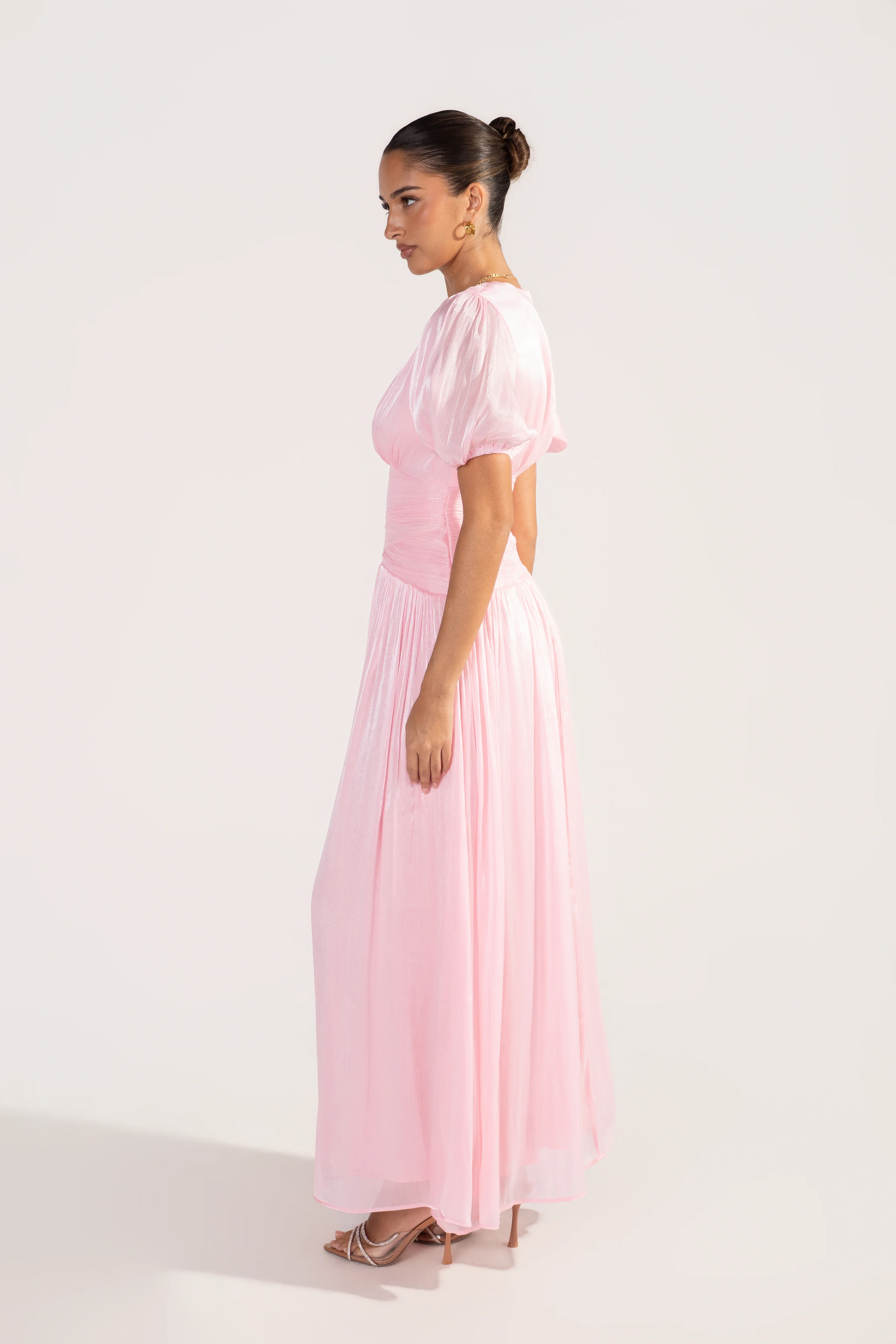 Selisse Pink Shimmer Puff Sleeve Maxi Dress - Image 2