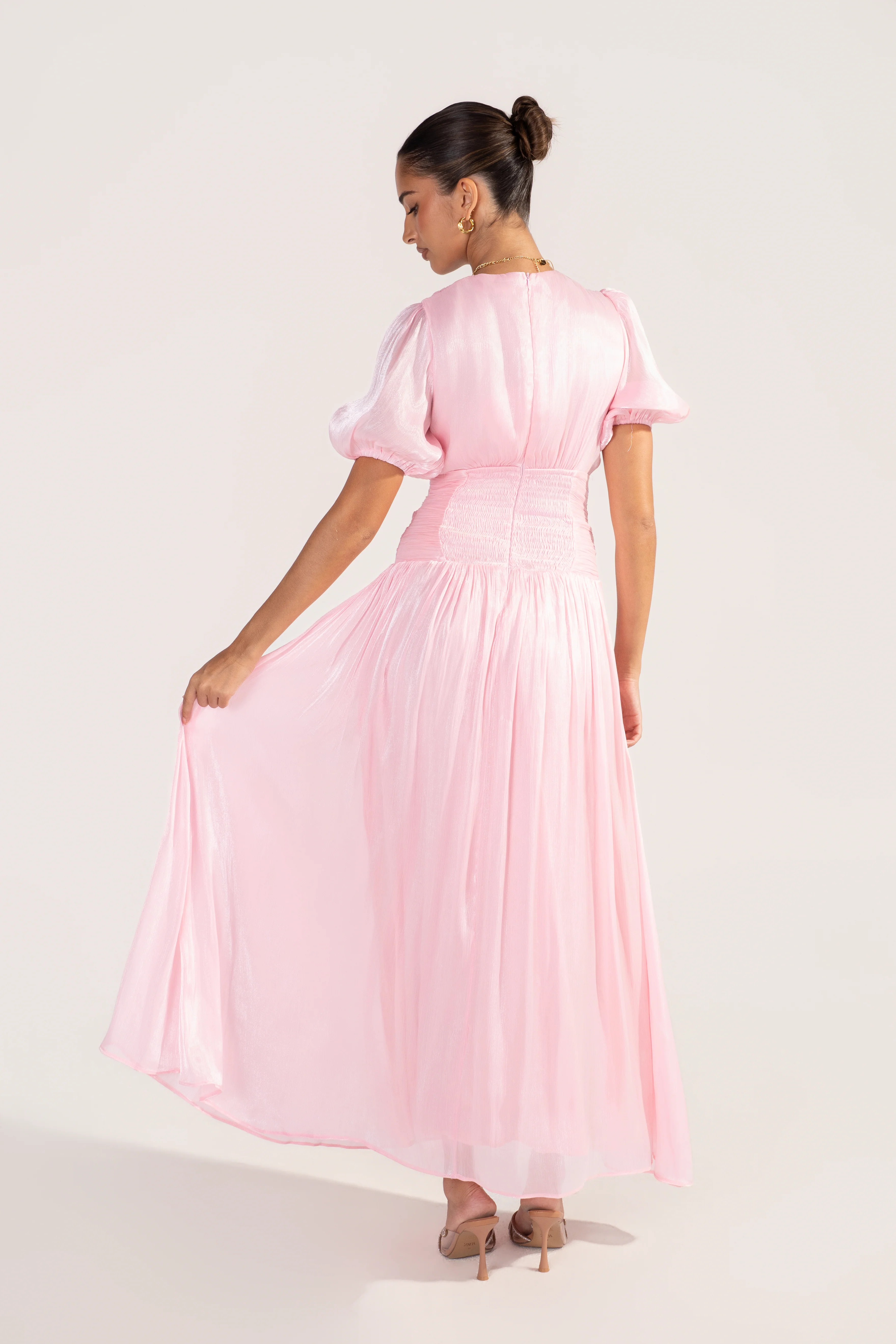 Selisse Pink Shimmer Puff Sleeve Maxi Dress - Image 3