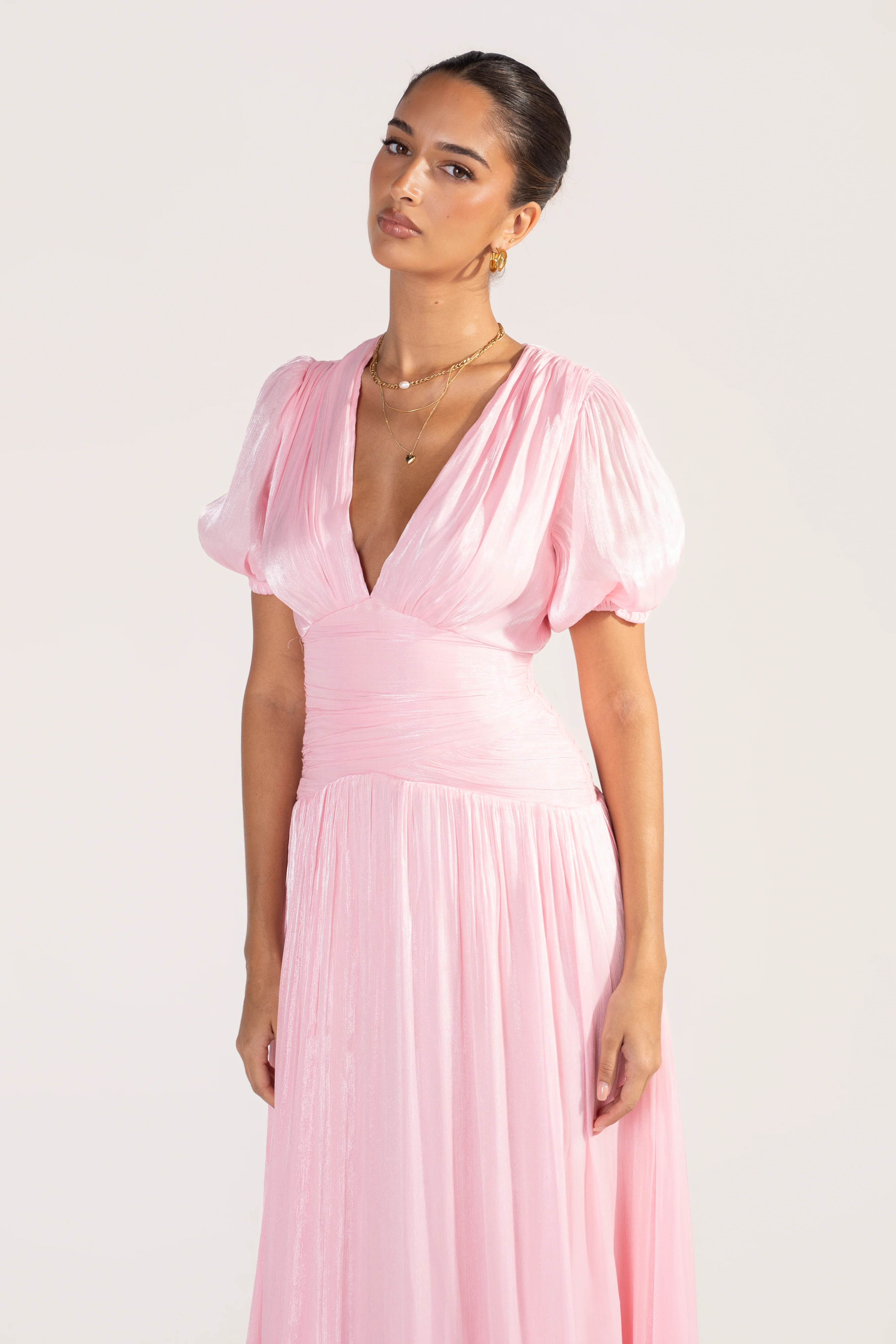 Selisse Pink Shimmer Puff Sleeve Maxi Dress - Image 4