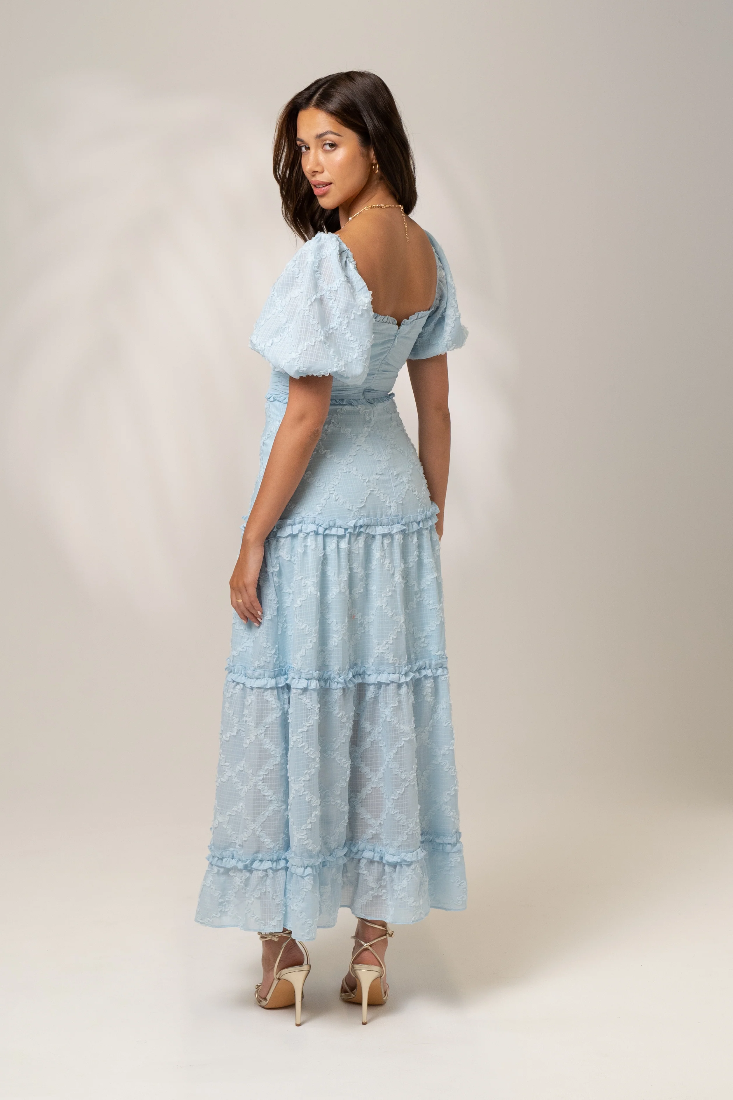 Seraphina Blue Maxi Dress with Puff Sleeves - Image 3