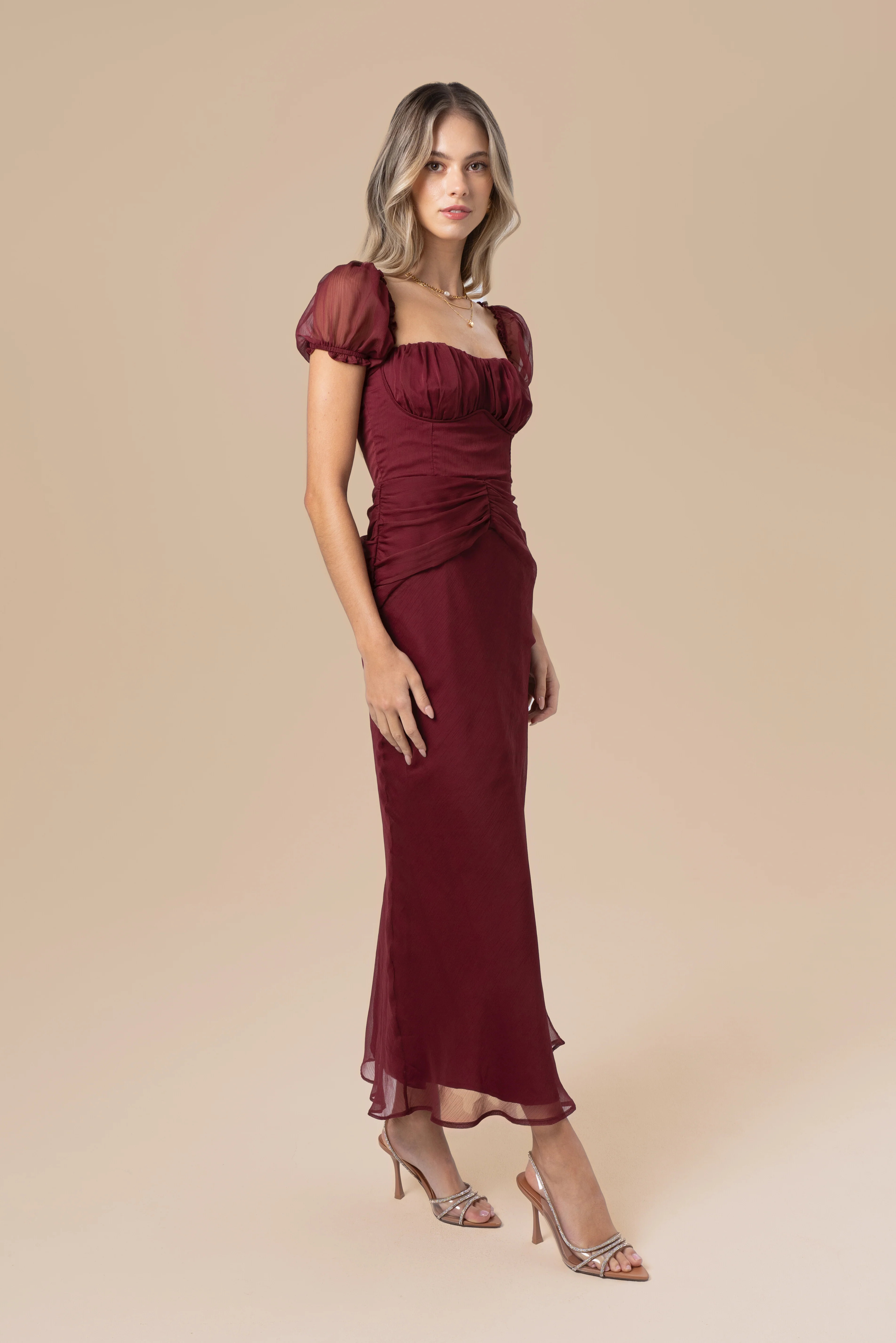 Simone Puff Sleeve Midi Dress - Image 4