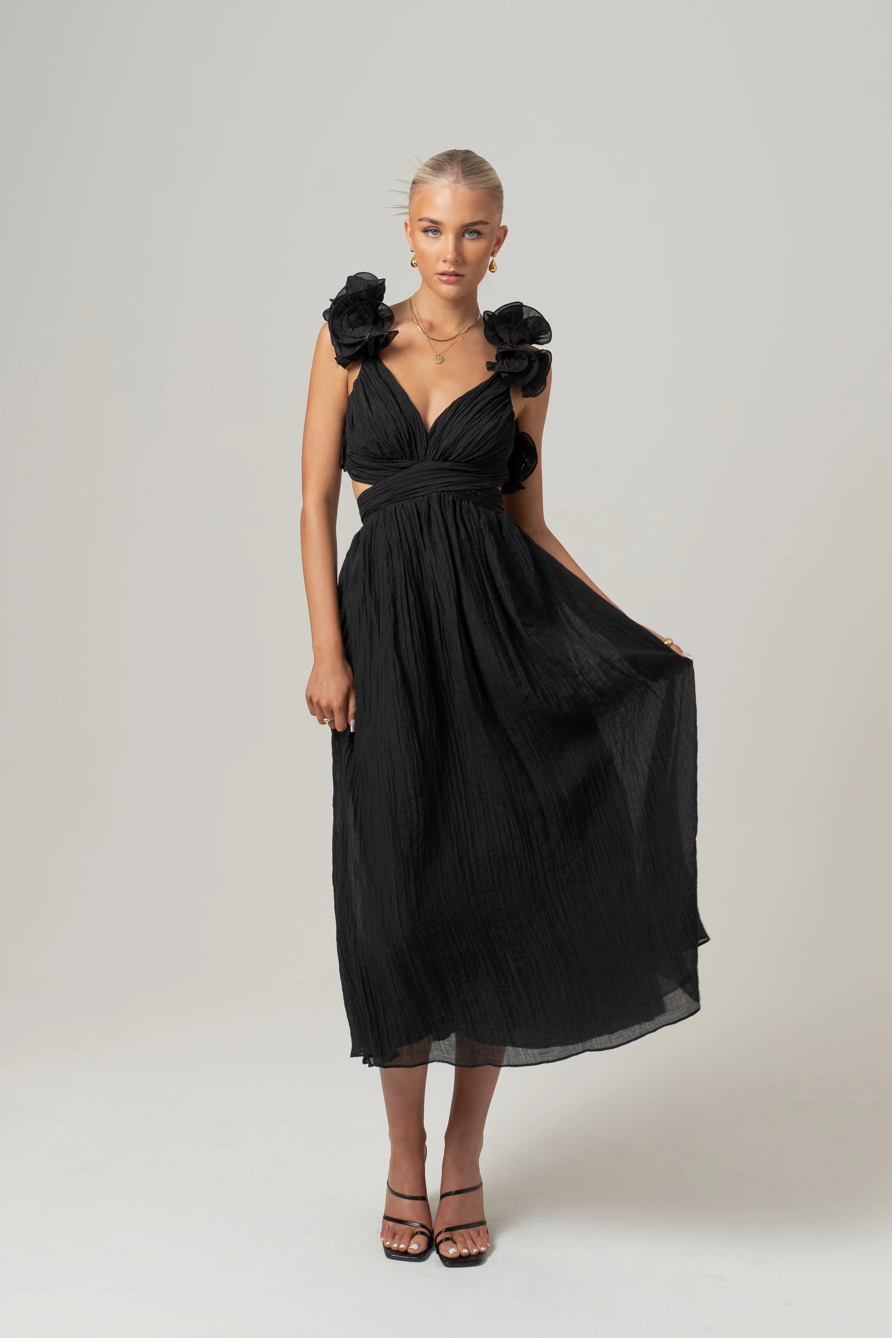 Tilly Ruffle Trim Midi Dress with Back Ties - Image 4