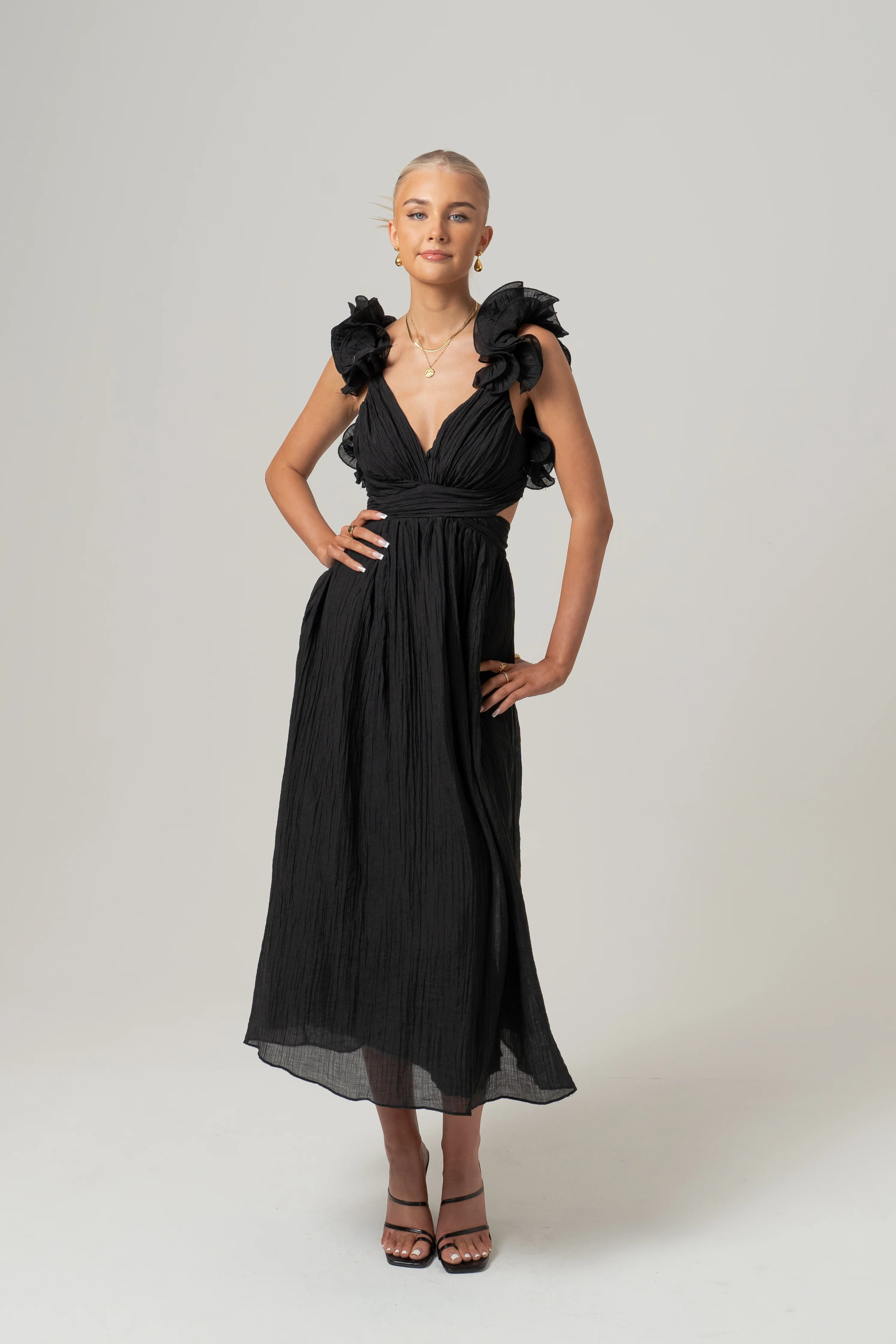 Tilly Ruffle Trim Midi Dress with Back Ties - Image 5