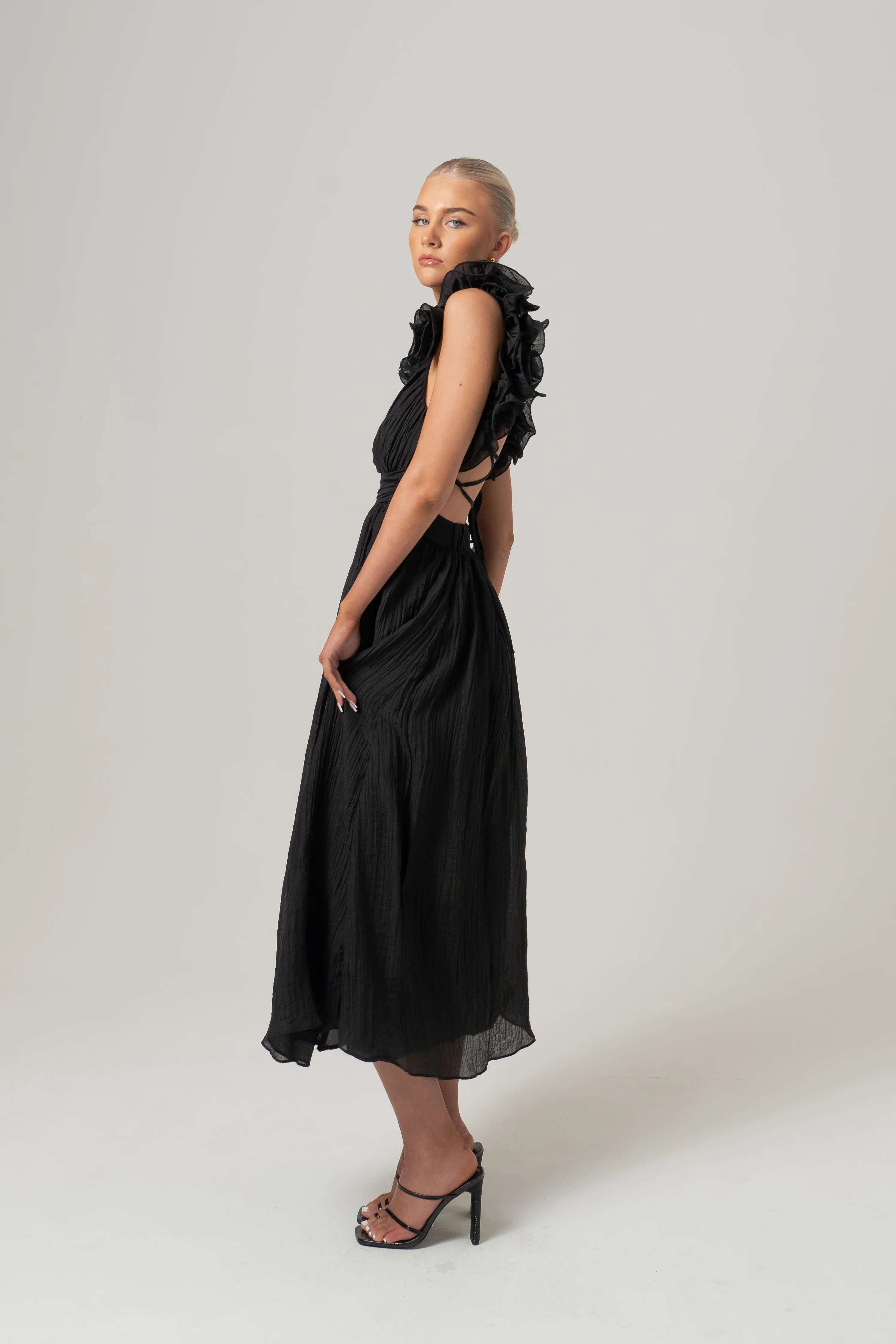 Tilly Ruffle Trim Midi Dress with Back Ties - Image 6