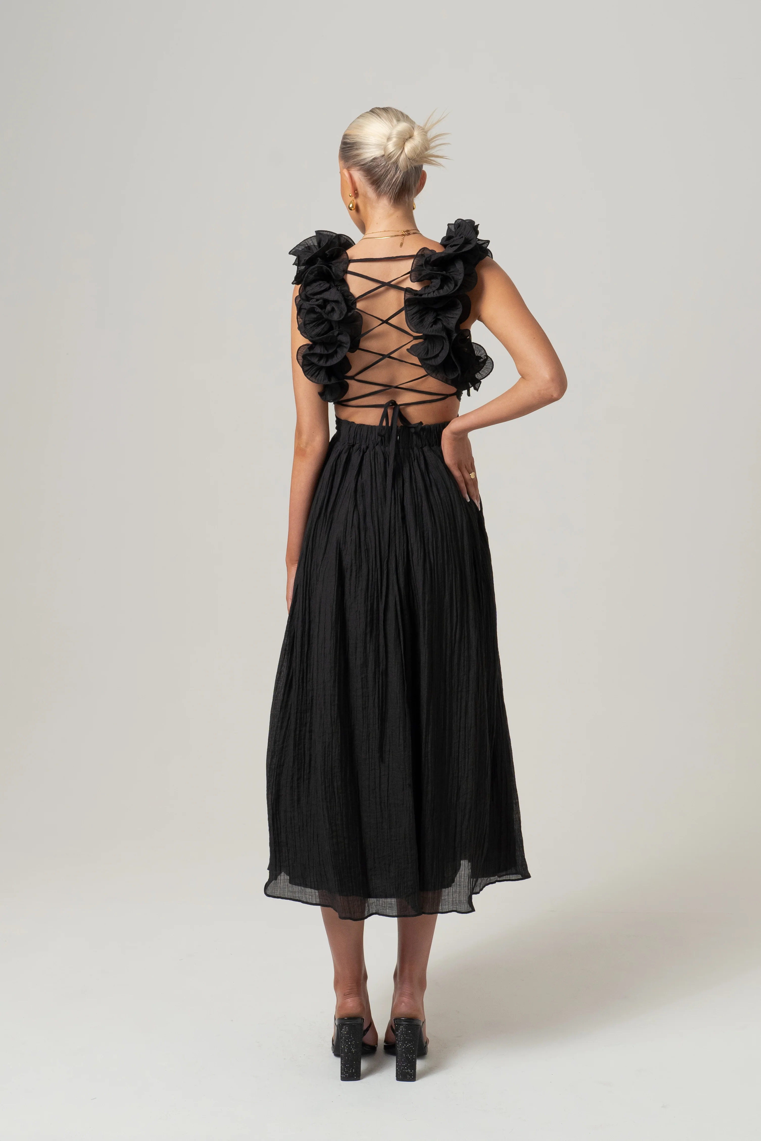 Tilly Ruffle Trim Midi Dress with Back Ties - Image 7
