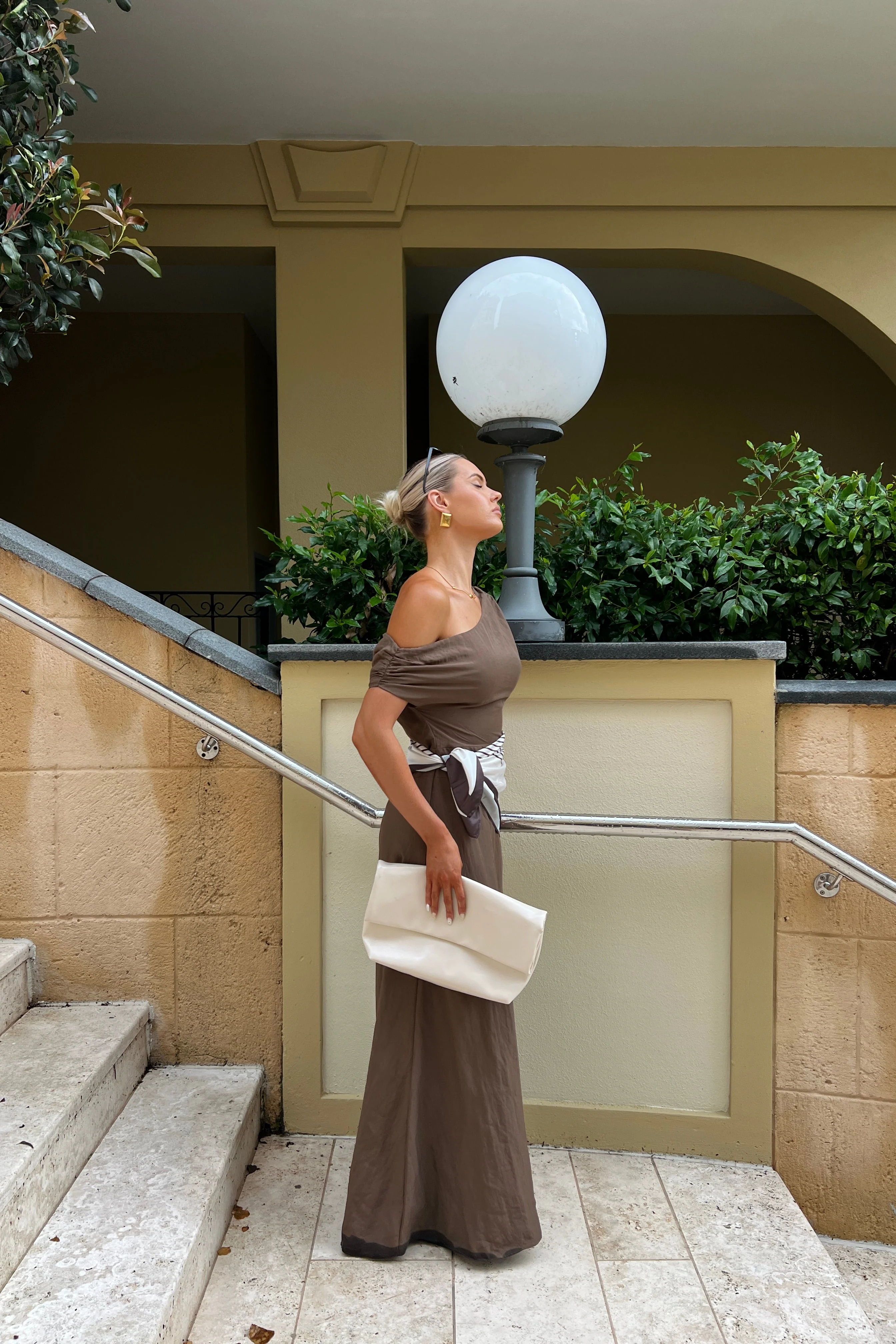 Tonya Chocolate Drop Shoulder Maxi with Waist Scarf - Image 2
