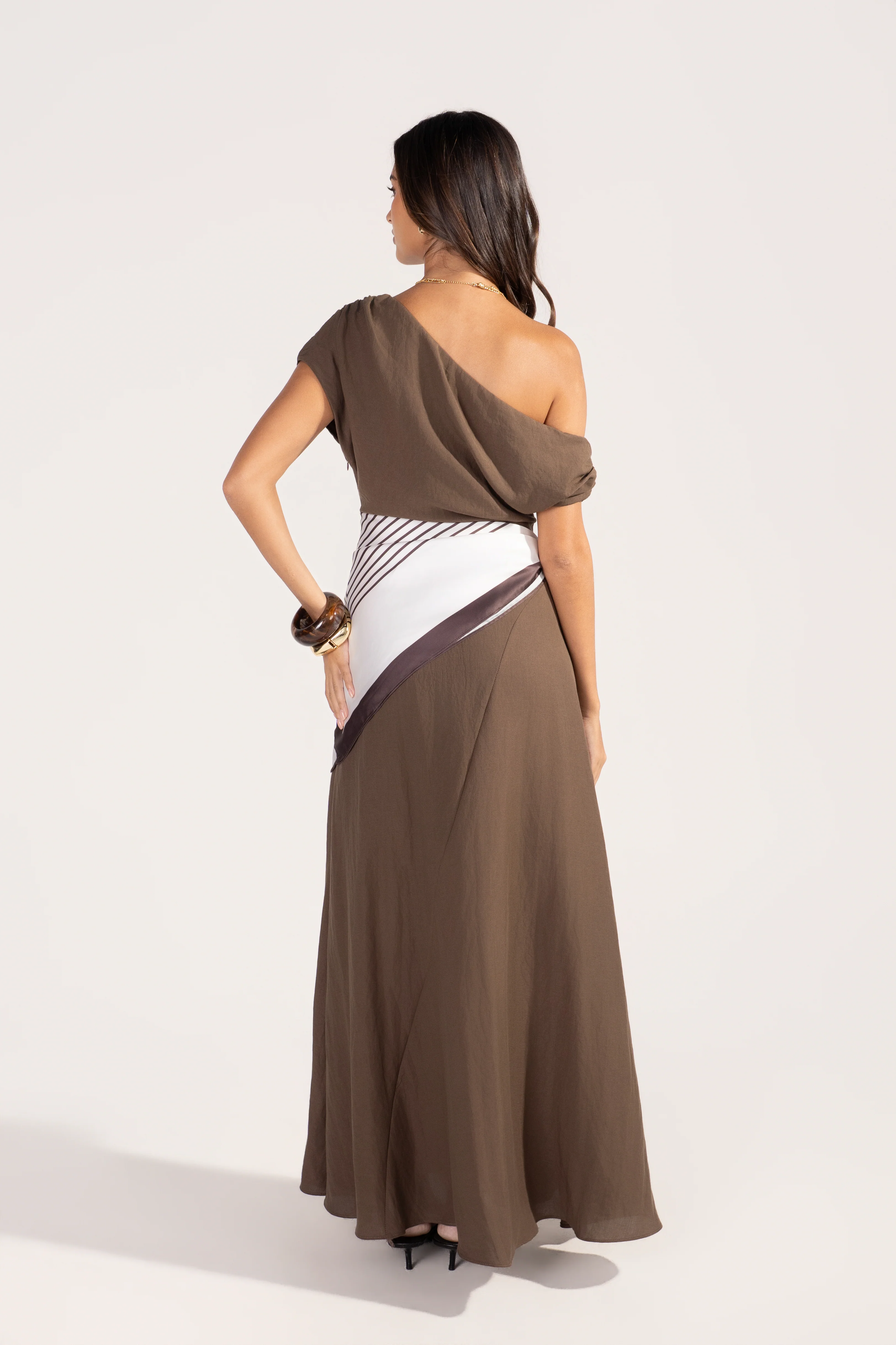 Tonya Chocolate Drop Shoulder Maxi with Waist Scarf - Image 5