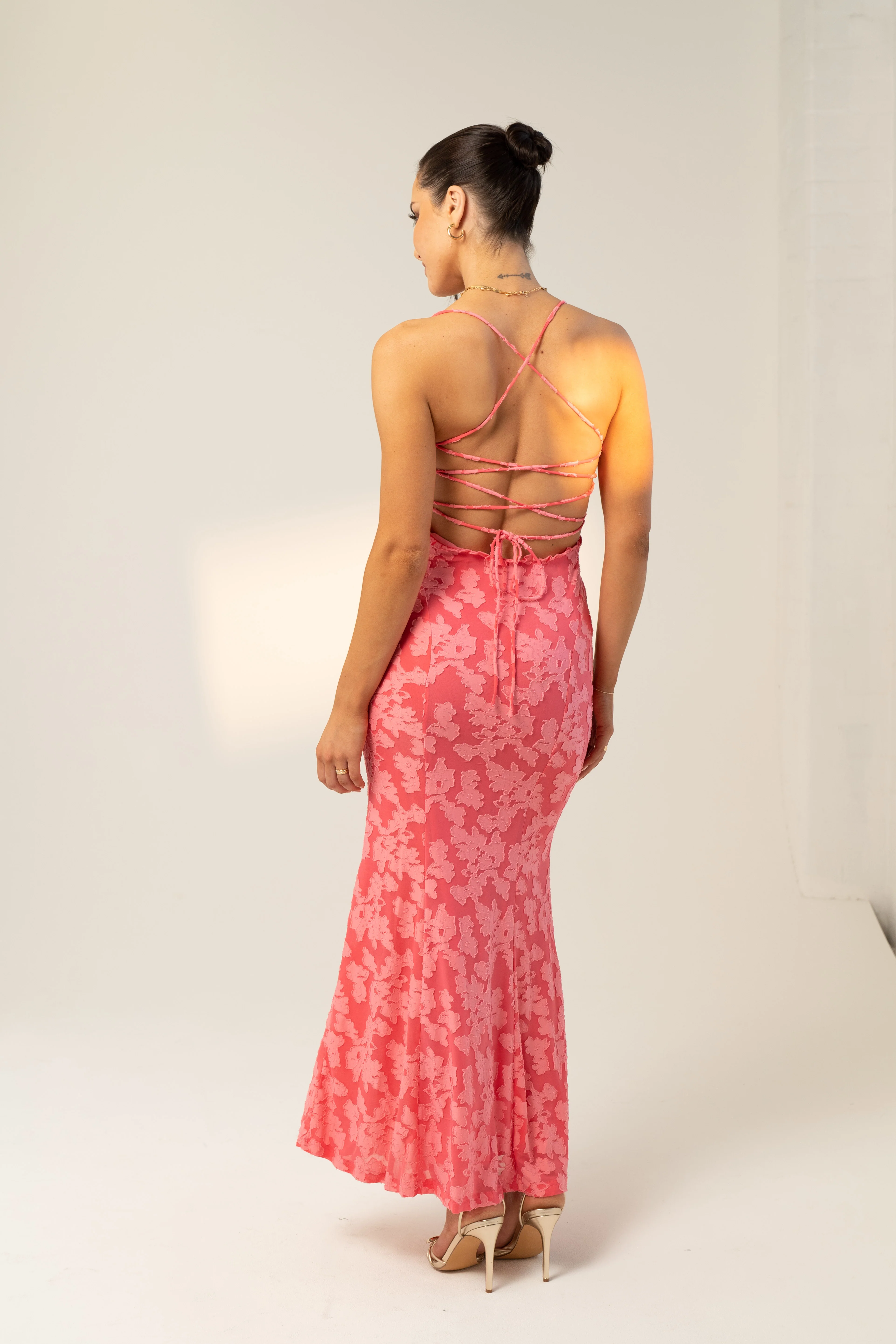 Vanessa Pink Cross Back Slip Dress - Image 3