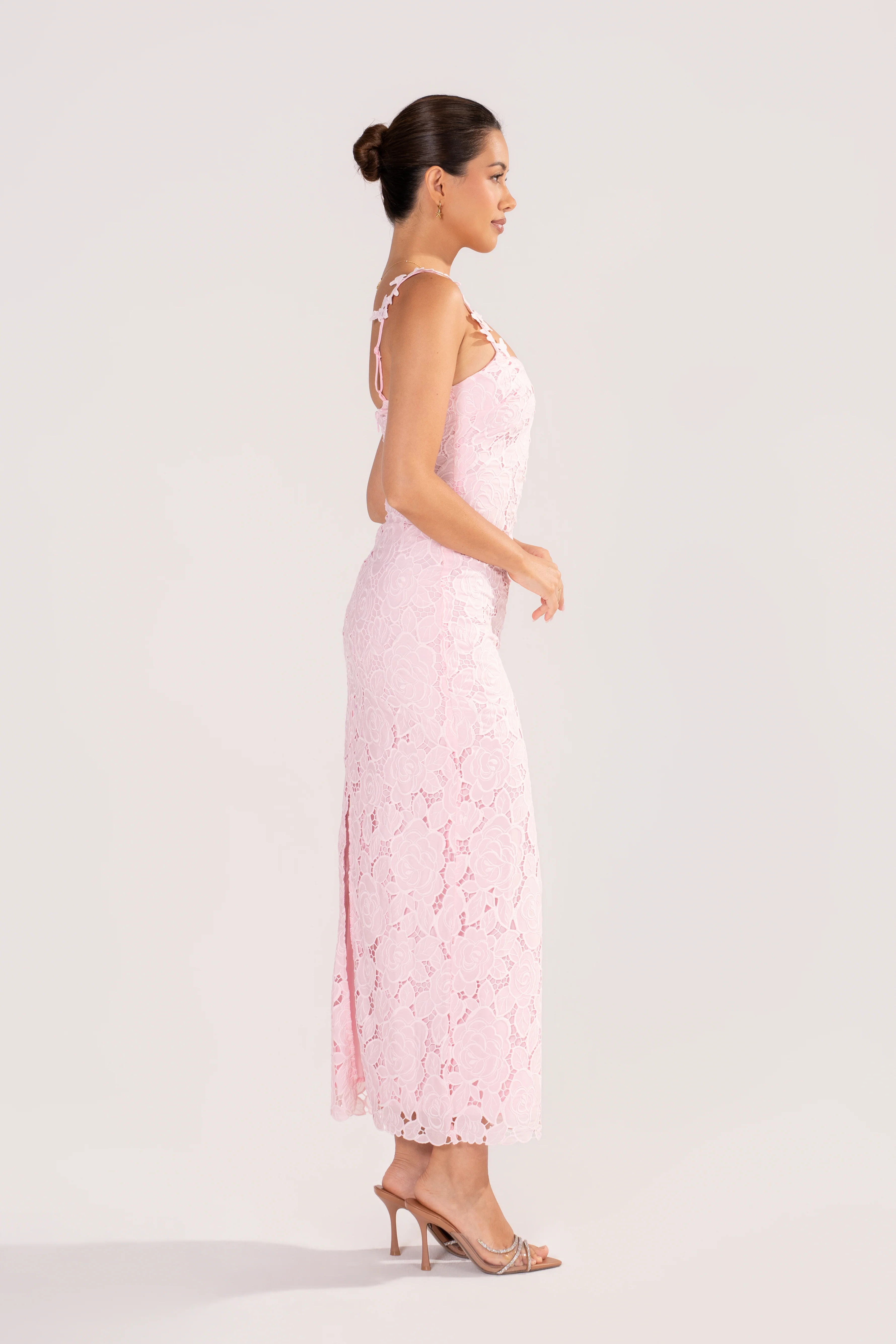 Veda Pink Floral Lace Midi Dress - Image 2