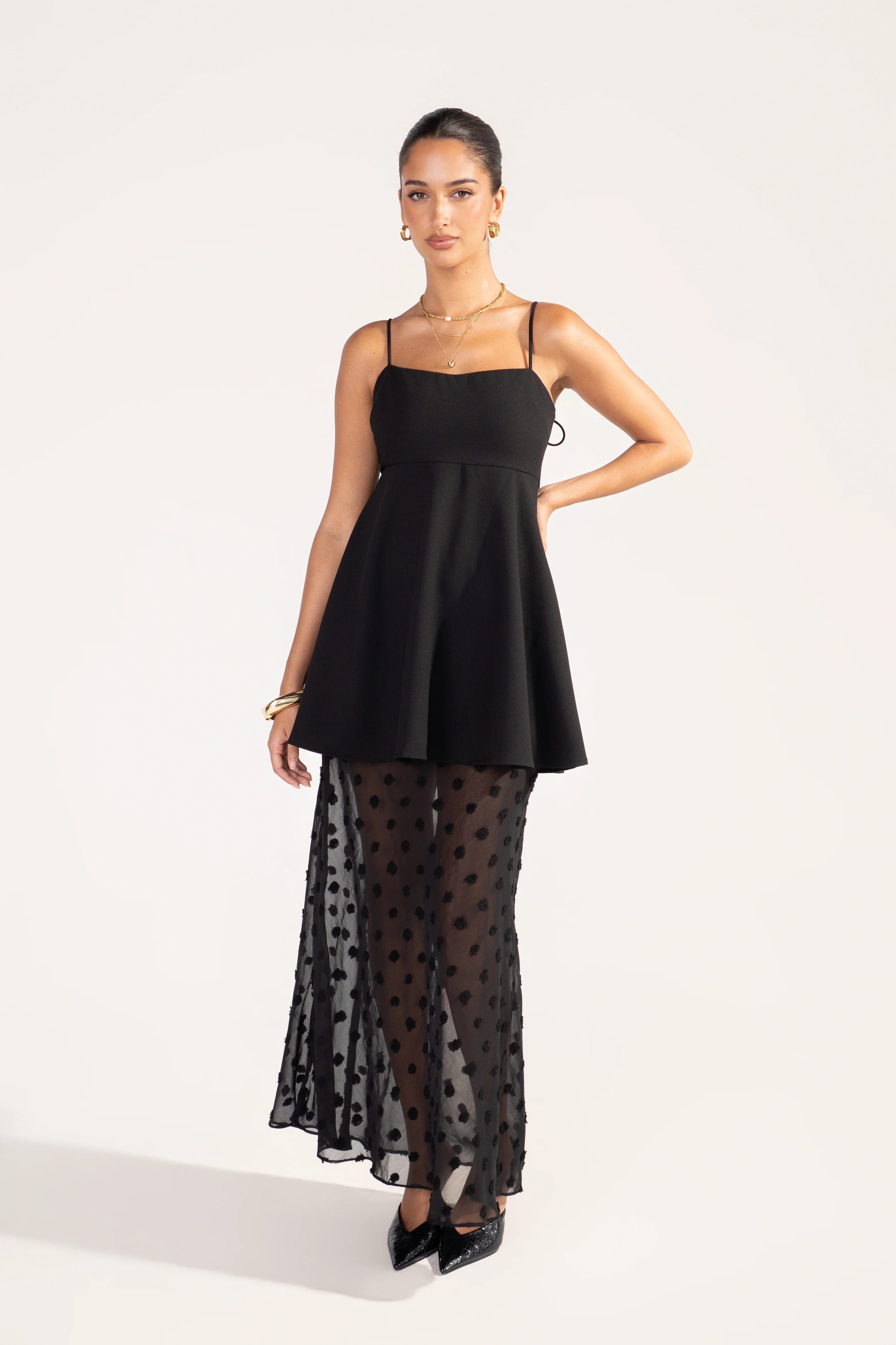 Vionette Black Camisole Top & Sheer Maxi Skirt