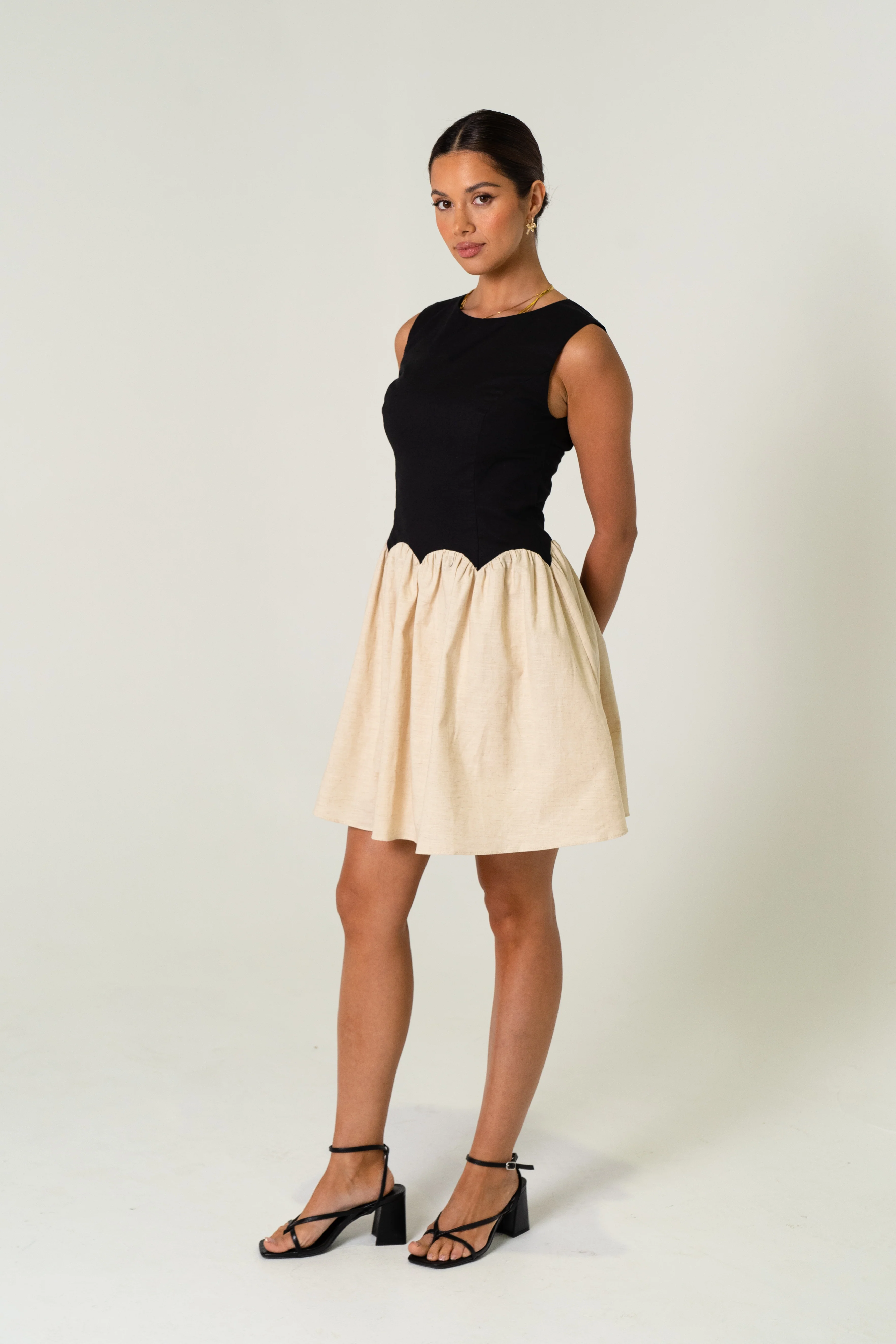 Vittoria Contrast Black & Beige Mini Dress - Image 3