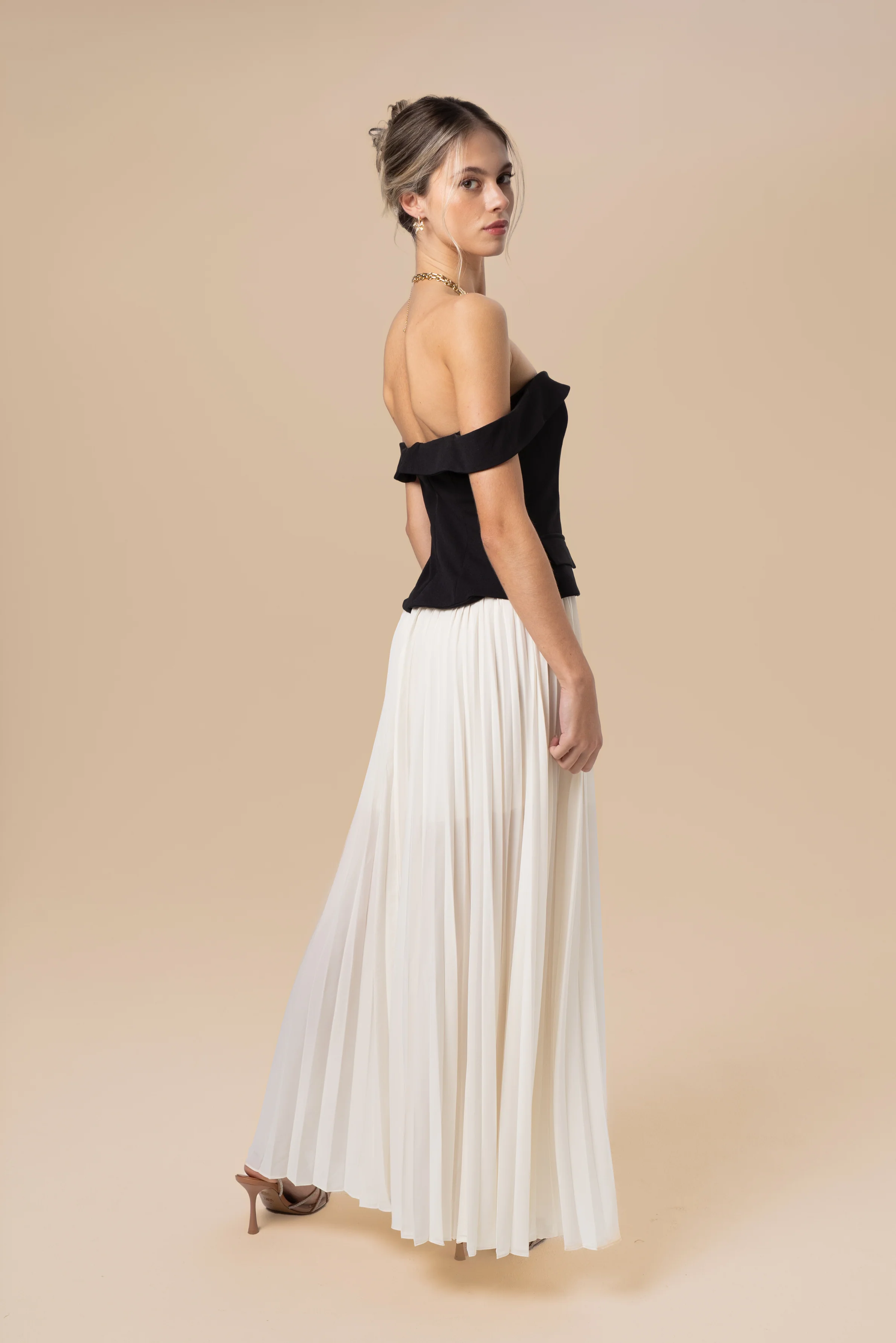 Vivienne Off-Shoulder Black & White Maxi Dress - Image 2