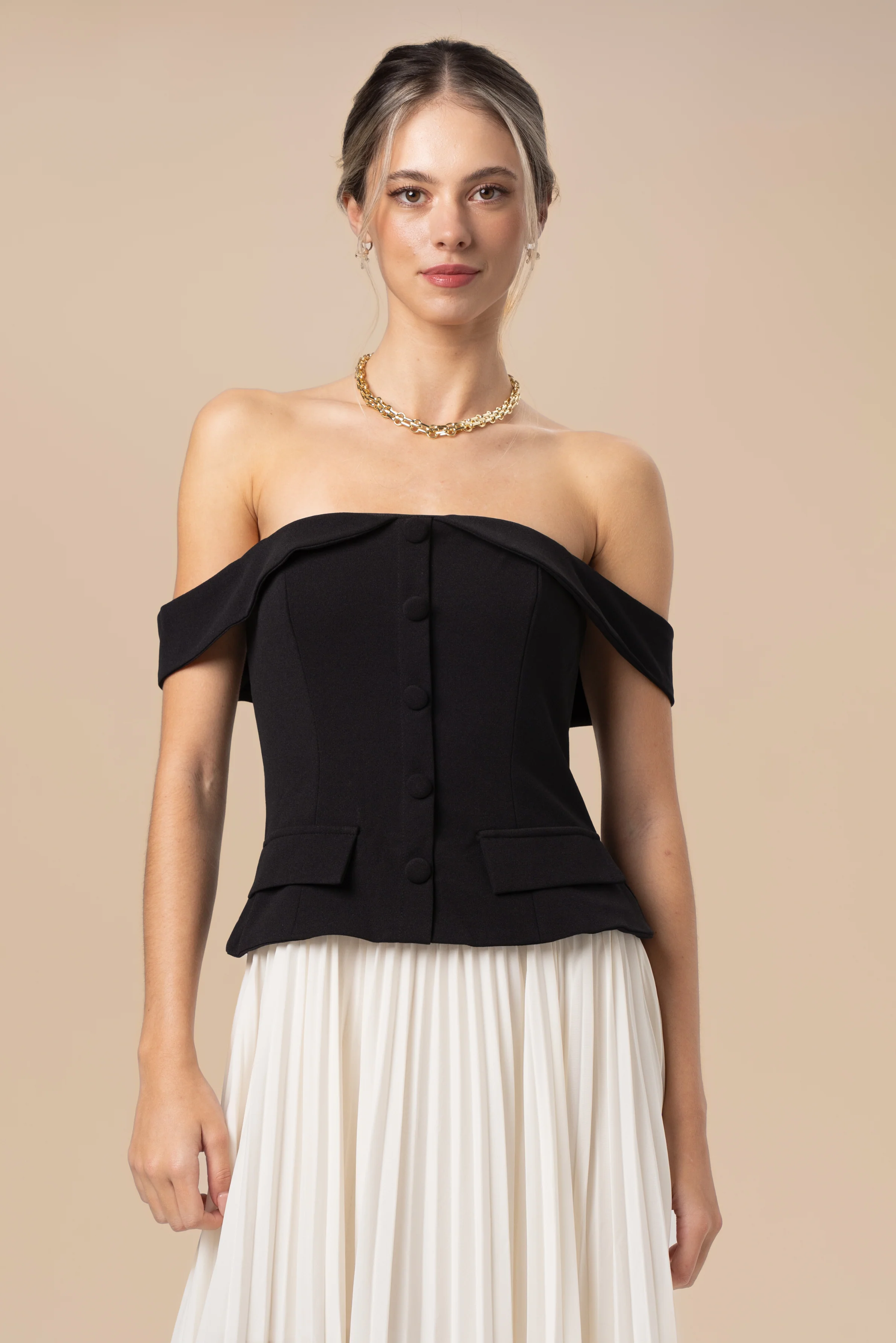 Vivienne Off-Shoulder Black & White Maxi Dress - Image 4