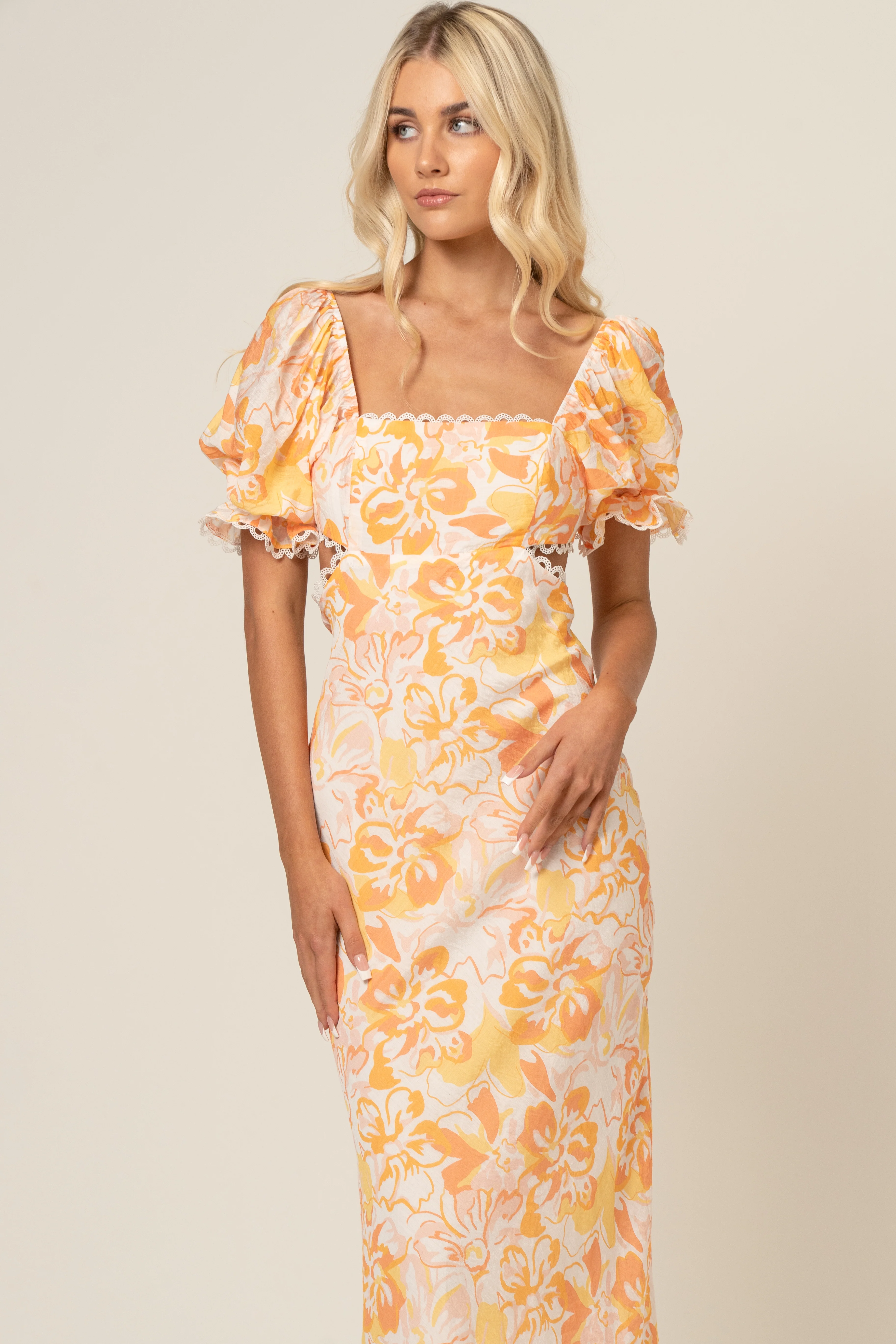 Winnie Floral Print Puff Sleeve Midi Dress - Image 4